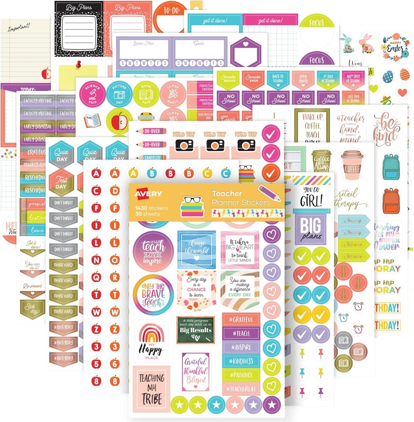 Teacher Planner Stickers Pack - 30 Sticker Sheets, 1,430 Total (Teacher Pack)