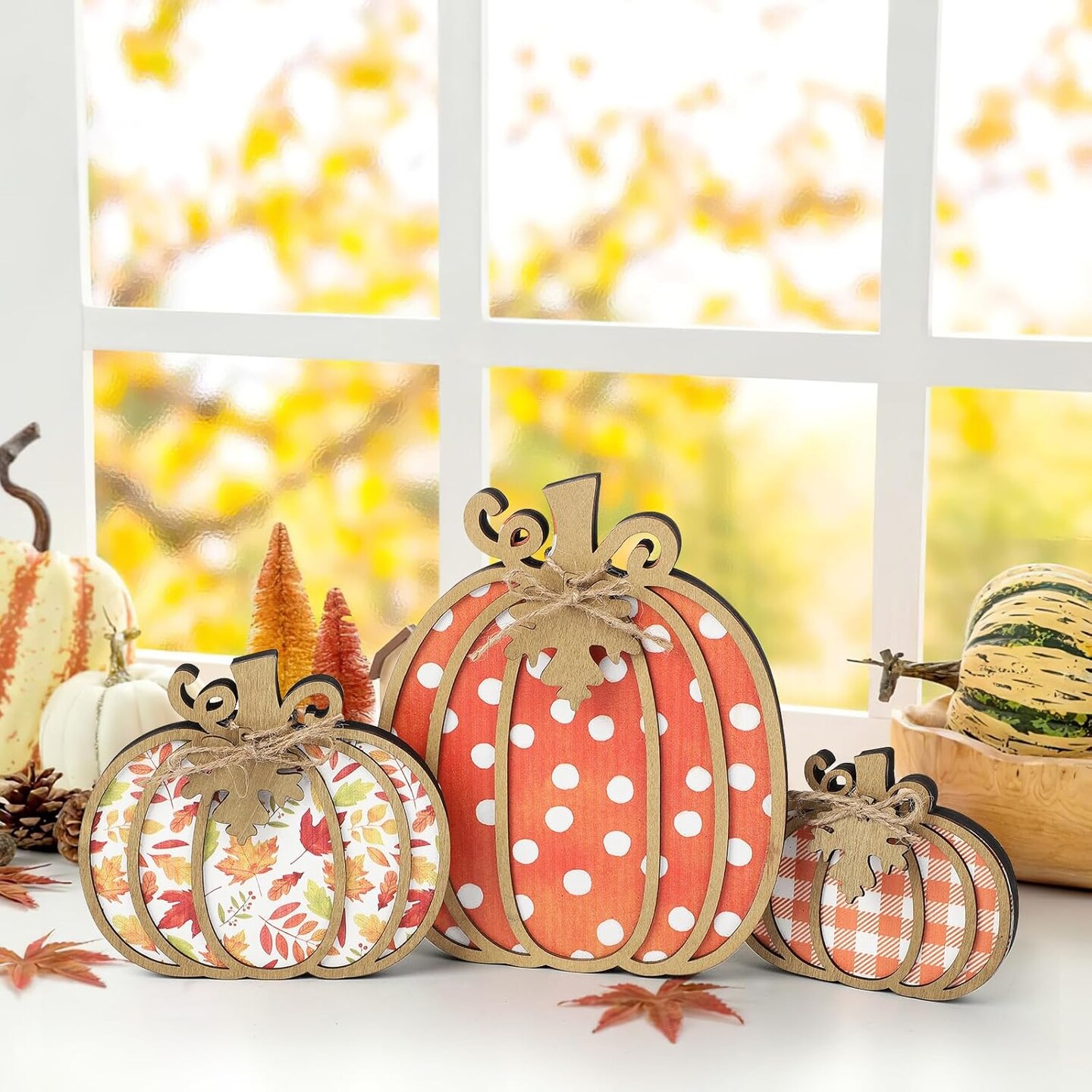 Fall Decor Wooden Plaid Pumpkin