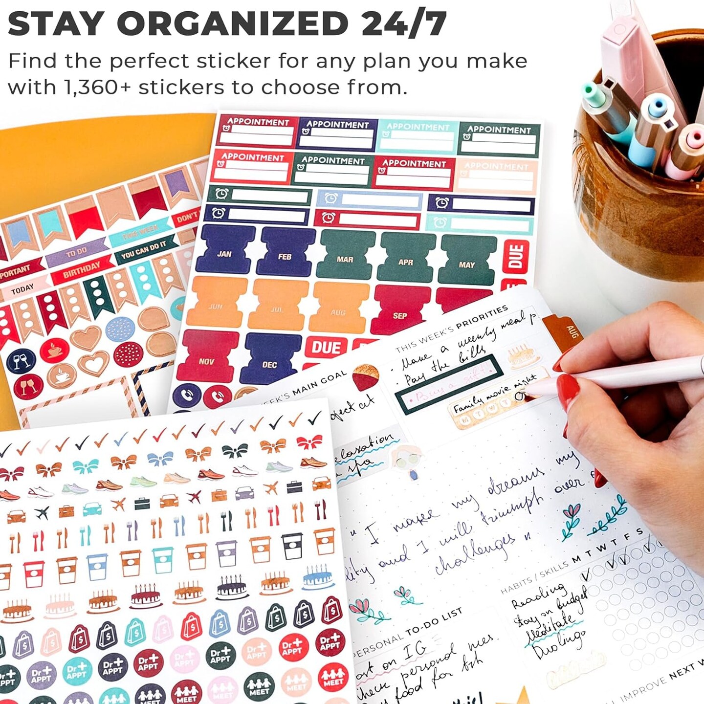Planner Stickers - 4 Sheets Set of 1360+ (Value Pack) 7.5 x 5.3 x 0.15 inches