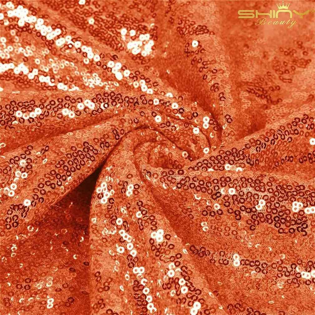 1 Yard Orange Sequin Fabric with Glitter Embroidery 52&#x22; Width Polyester for DIY Curtain, Backdrop &#x26; Clothes