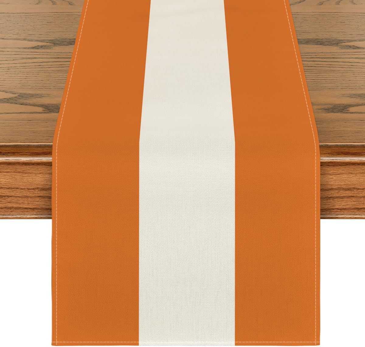Orange White Stripes Fall Table Runner (Orange/White/Orange) 13x72 Inch