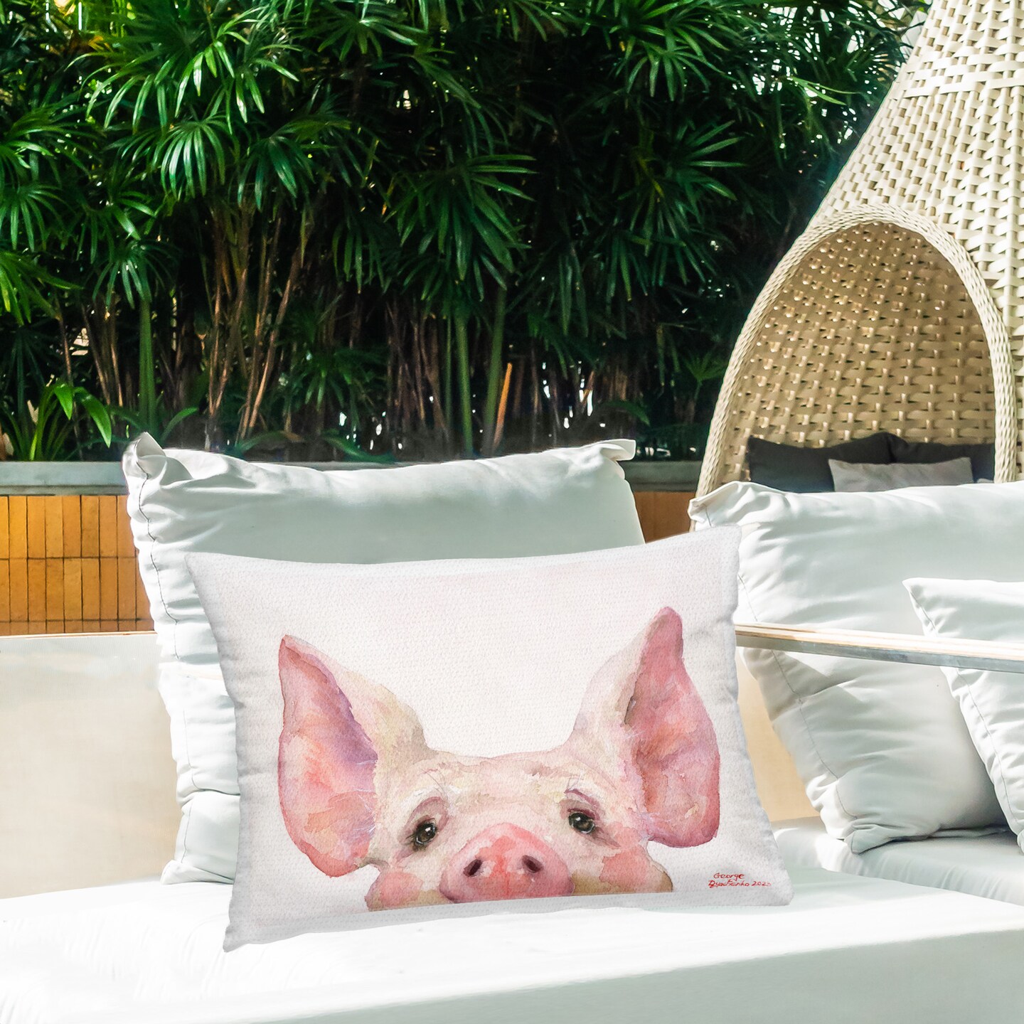 Cute Piglet Face Design by GeorgeDyachenkoArt Outdoor Printed Pillow 
