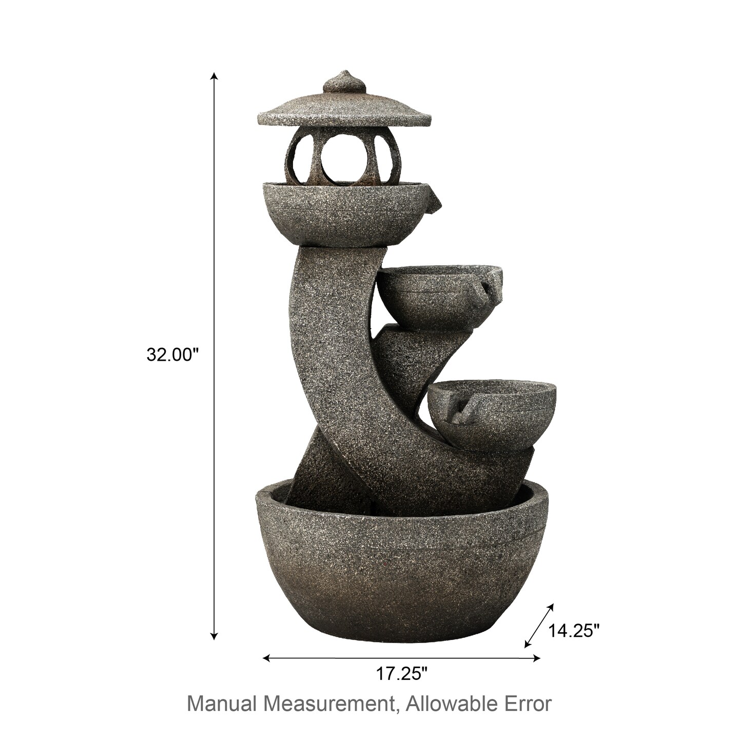 32&#x22;H 4-Tiered Pagoda Polyresin Outdoor Fountain with Pump and LED Light