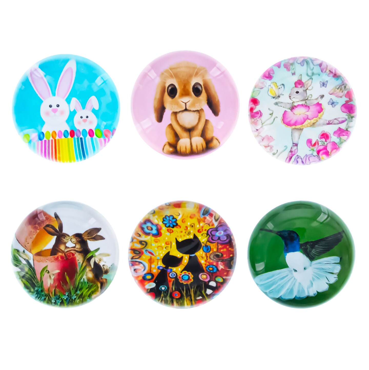 Set of 6 Bunnies, Hummingbird, Cats Easter Theme Fridge Magnets
