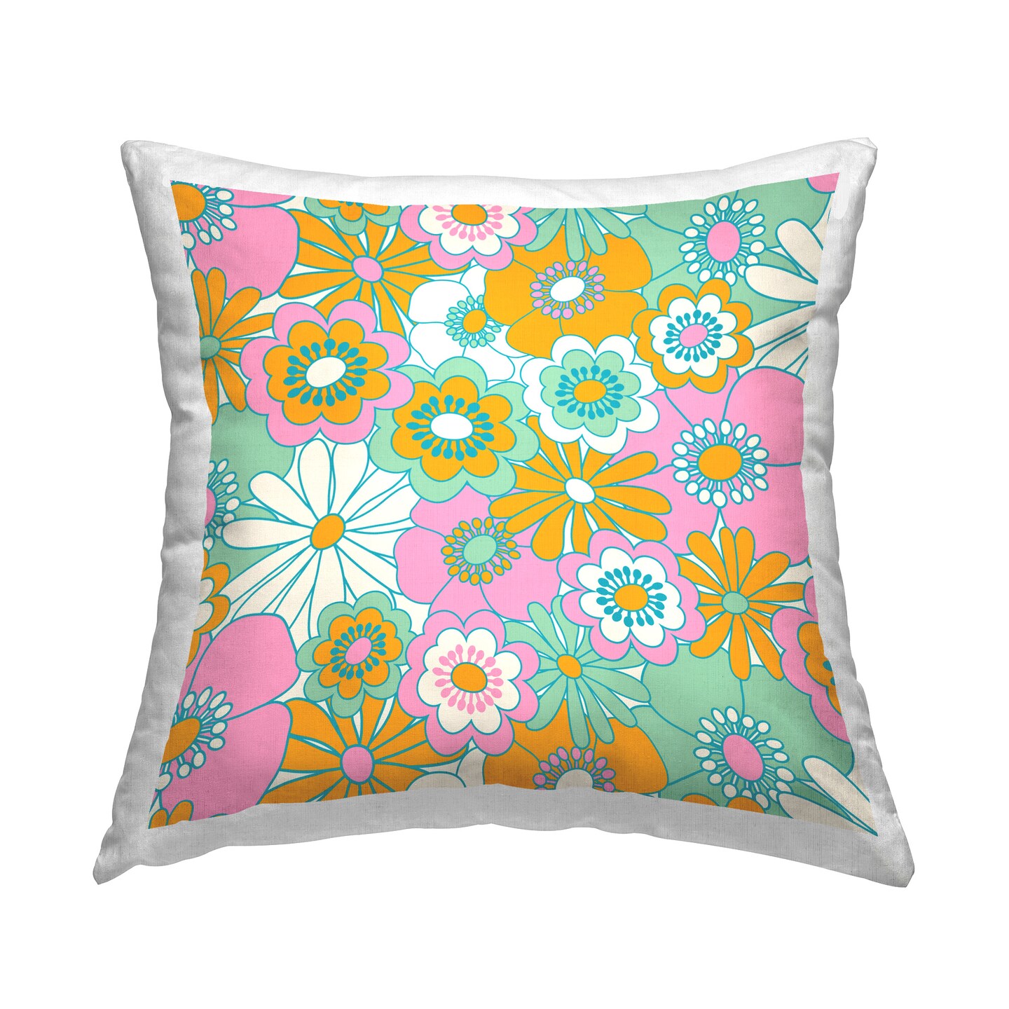Groovy Flower Pattern Design by Carrie Cantwell Throw Pillow 
