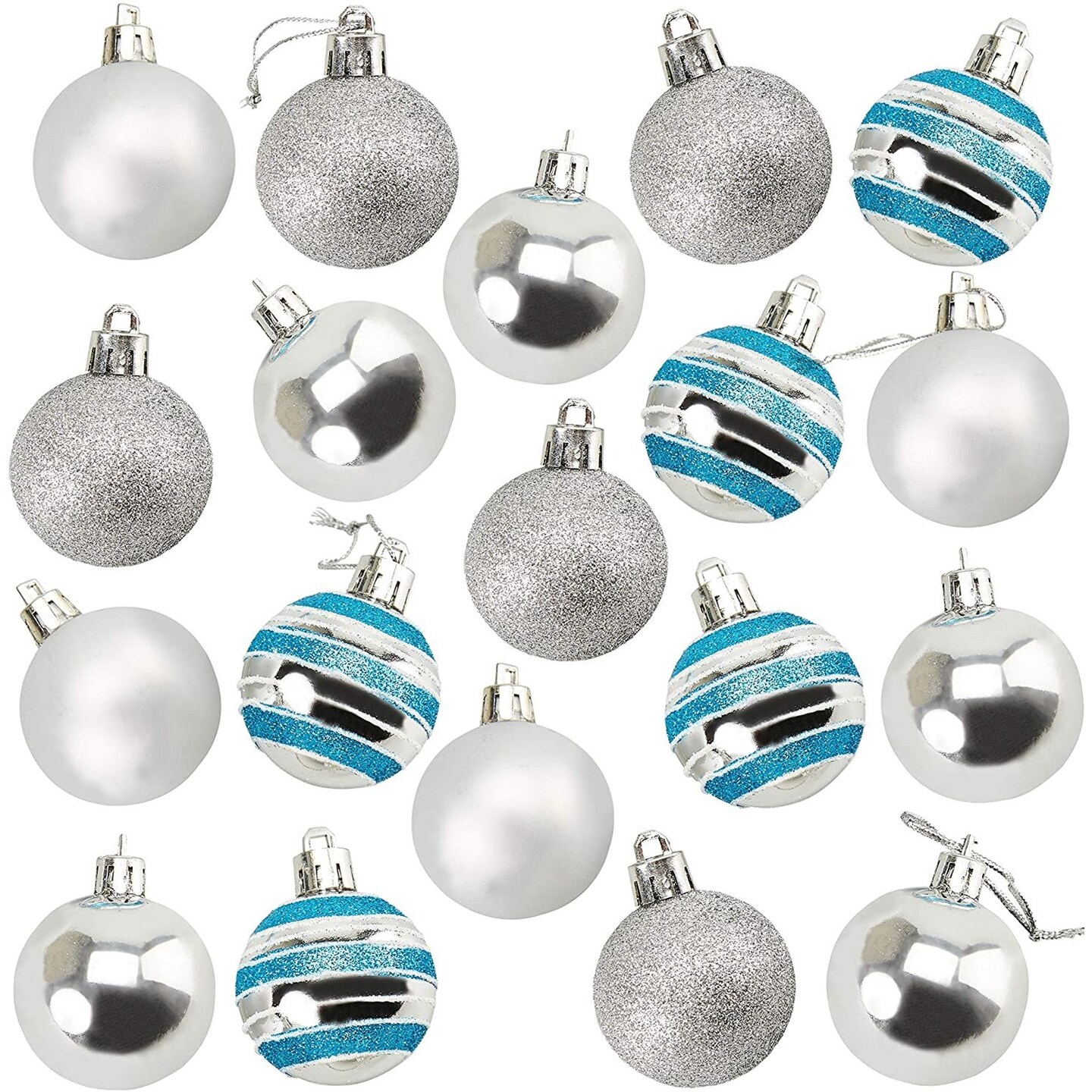 36 Pack Silver and Blue Christmas Tree Balls Ornaments for Xmas Holiday Hanging Decorations, Assorted Designs, 2.3 in.