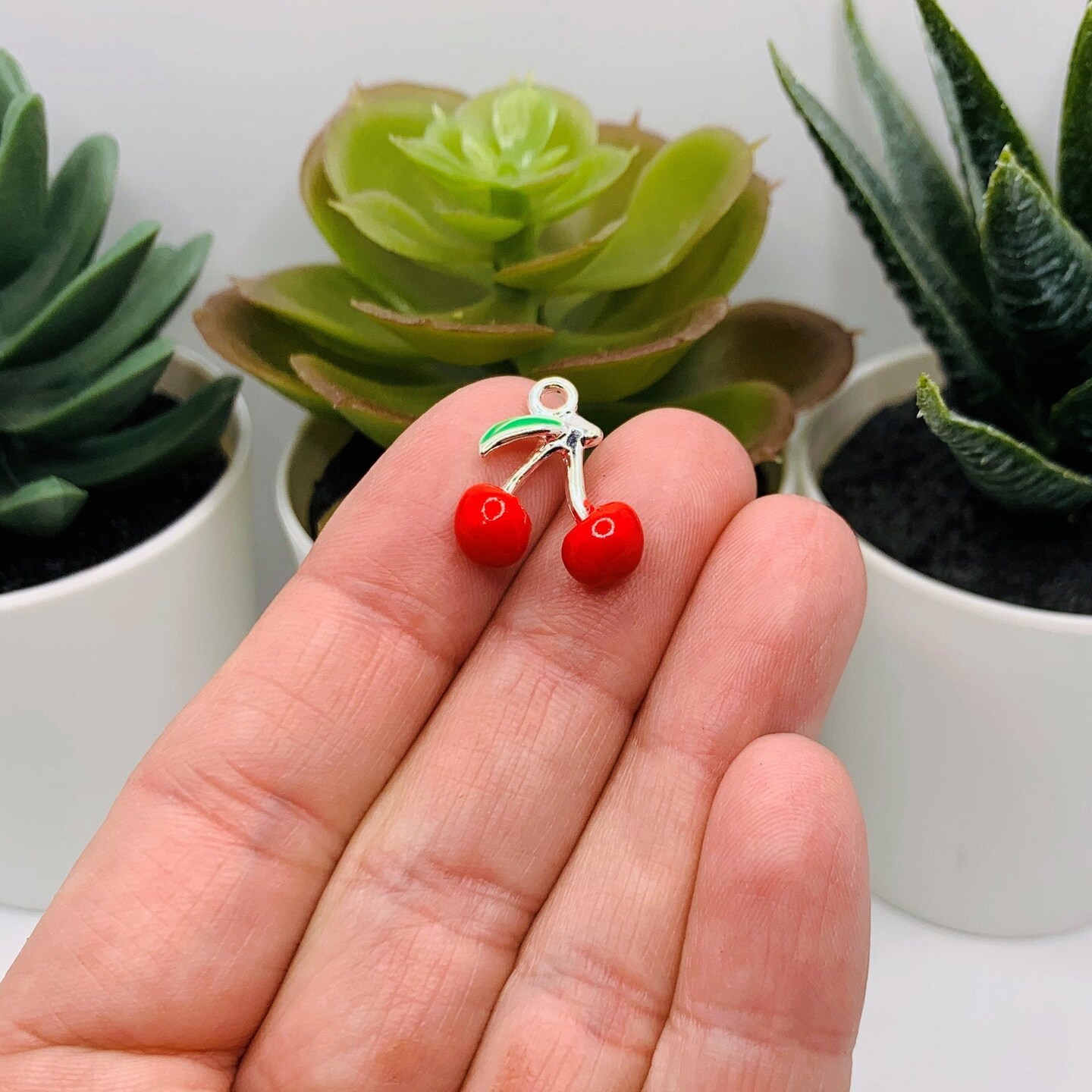 4, 20 or 50 Pieces: Red Enamel Cherry 3D Charms