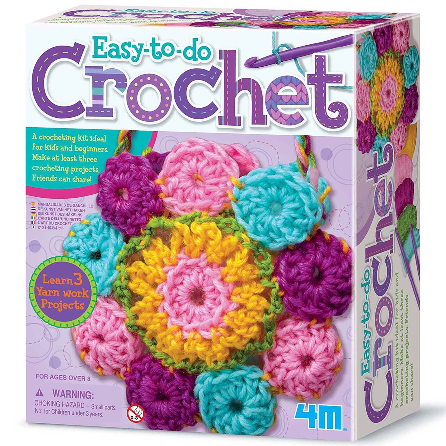 4M: Easy-To-Do Crochet - DIY Knitting Craft Kit, Learn 3 Yarn Work Projects, Create Coasters-Mini Bag-Placemat, All-In-1 Set, Beginners &#x26; Kids Ages 8+