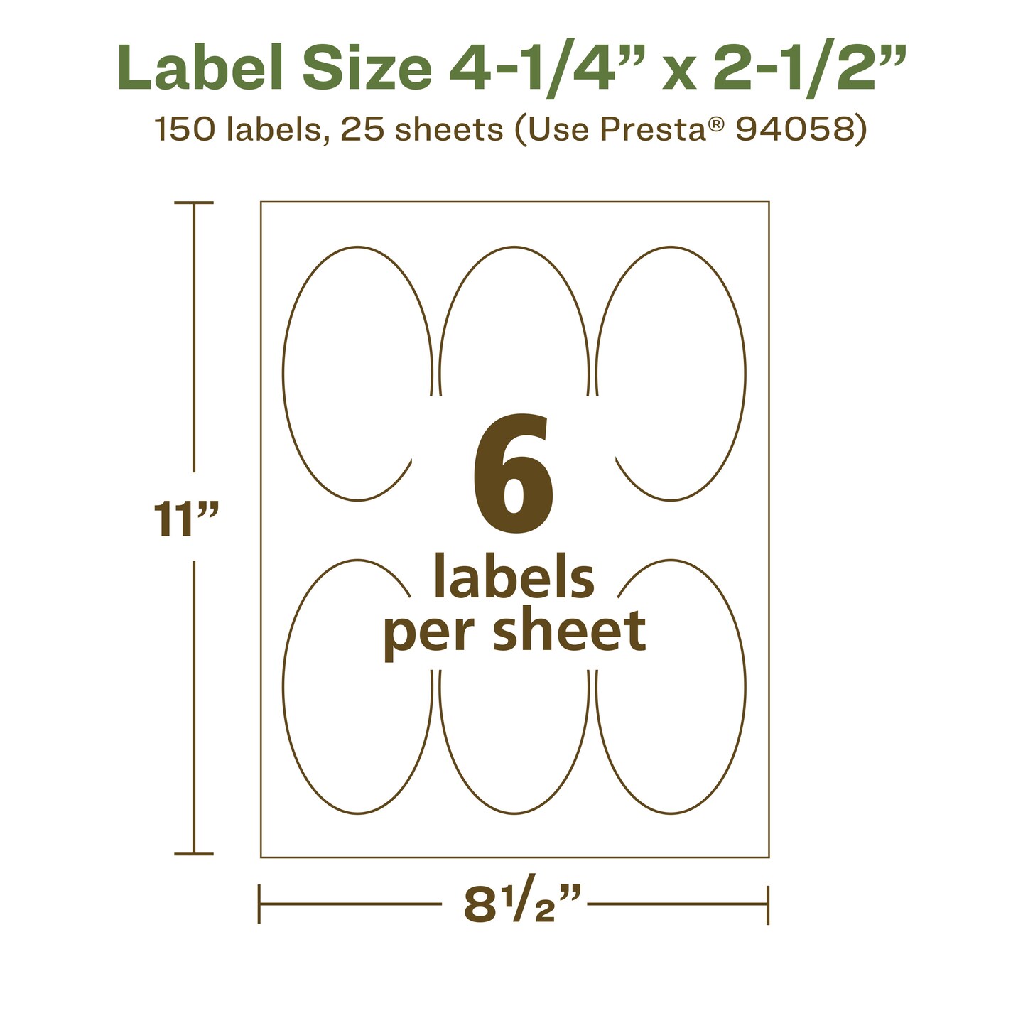 Avery Recycled Matte White Labels,  4-1/4&#x22; x 2-1/2&#x22; Oval