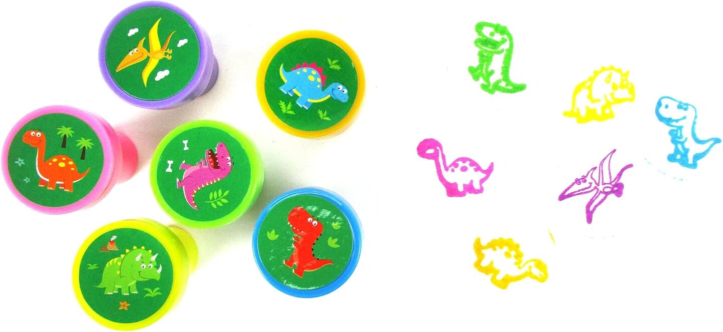Tiny Mills 36 PACK Dinosaurs Valentine's Day Cards with Stampers for Valentine's Day Classroom Exchange Birthday Party Favor Prizes