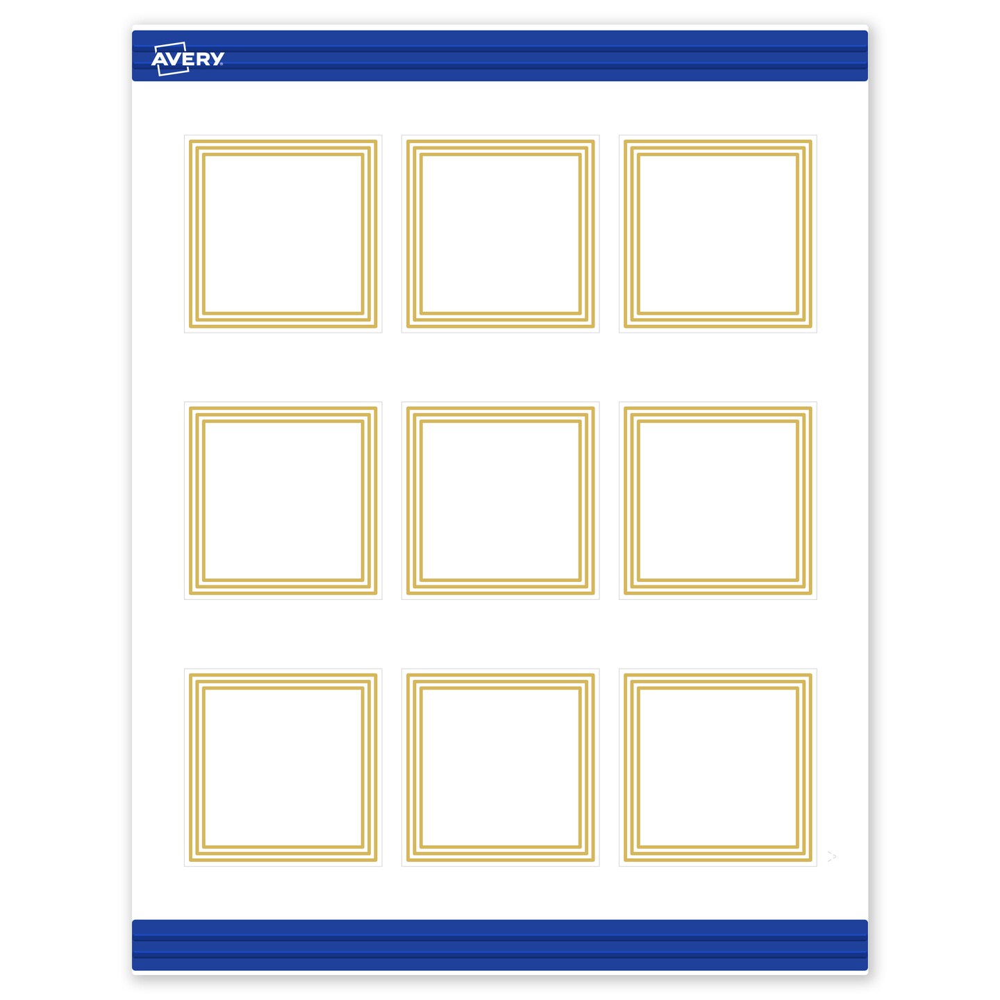 Avery Printable Square Cards, Gold Multi-Lined Border, 2.5&#x22; x 2.5&#x22;, Matte White Square Cards, Laser/Inkjet, 90ct, Great for Business Cards