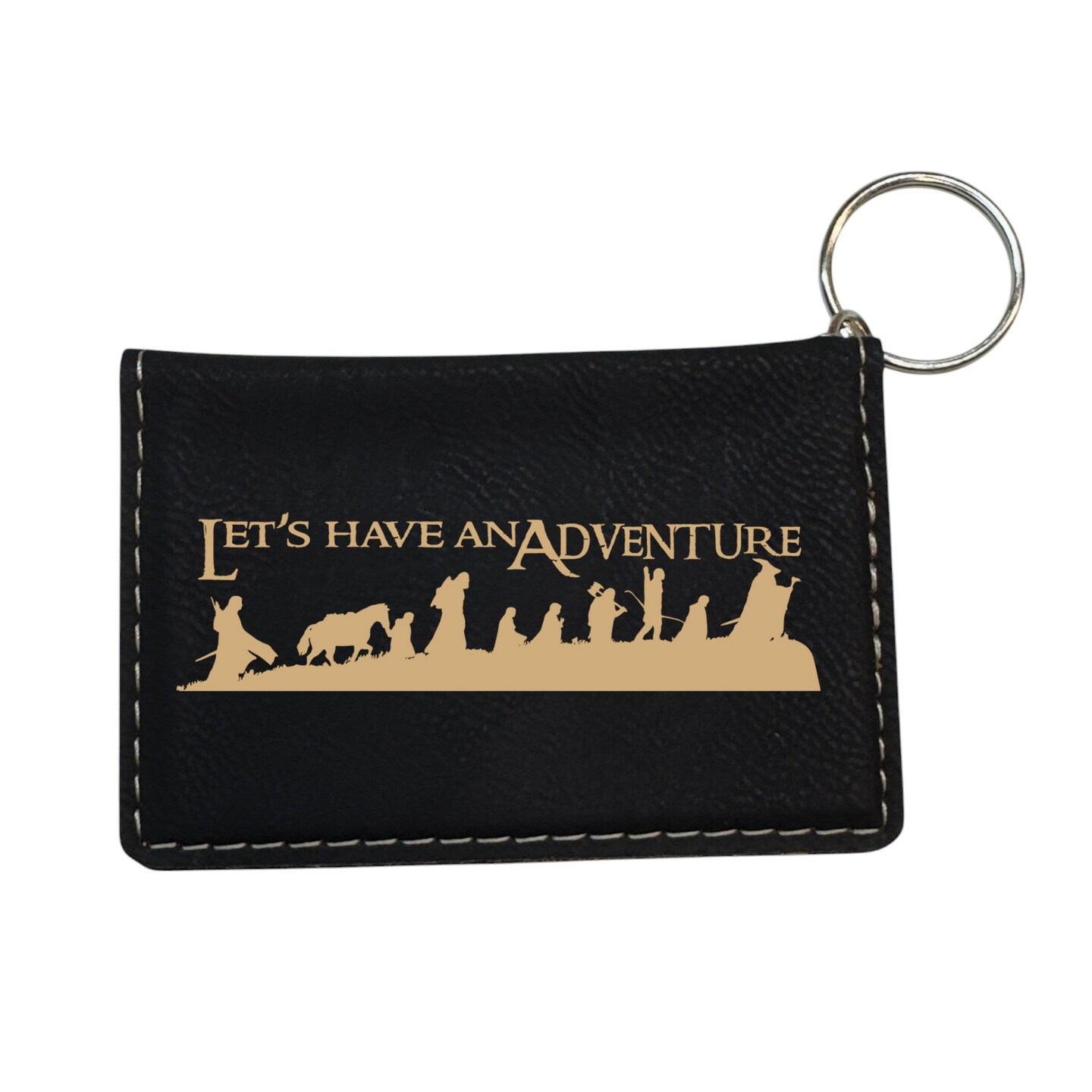 Keychain ID Holder Wallet - Lets Have an Adventure - Leather