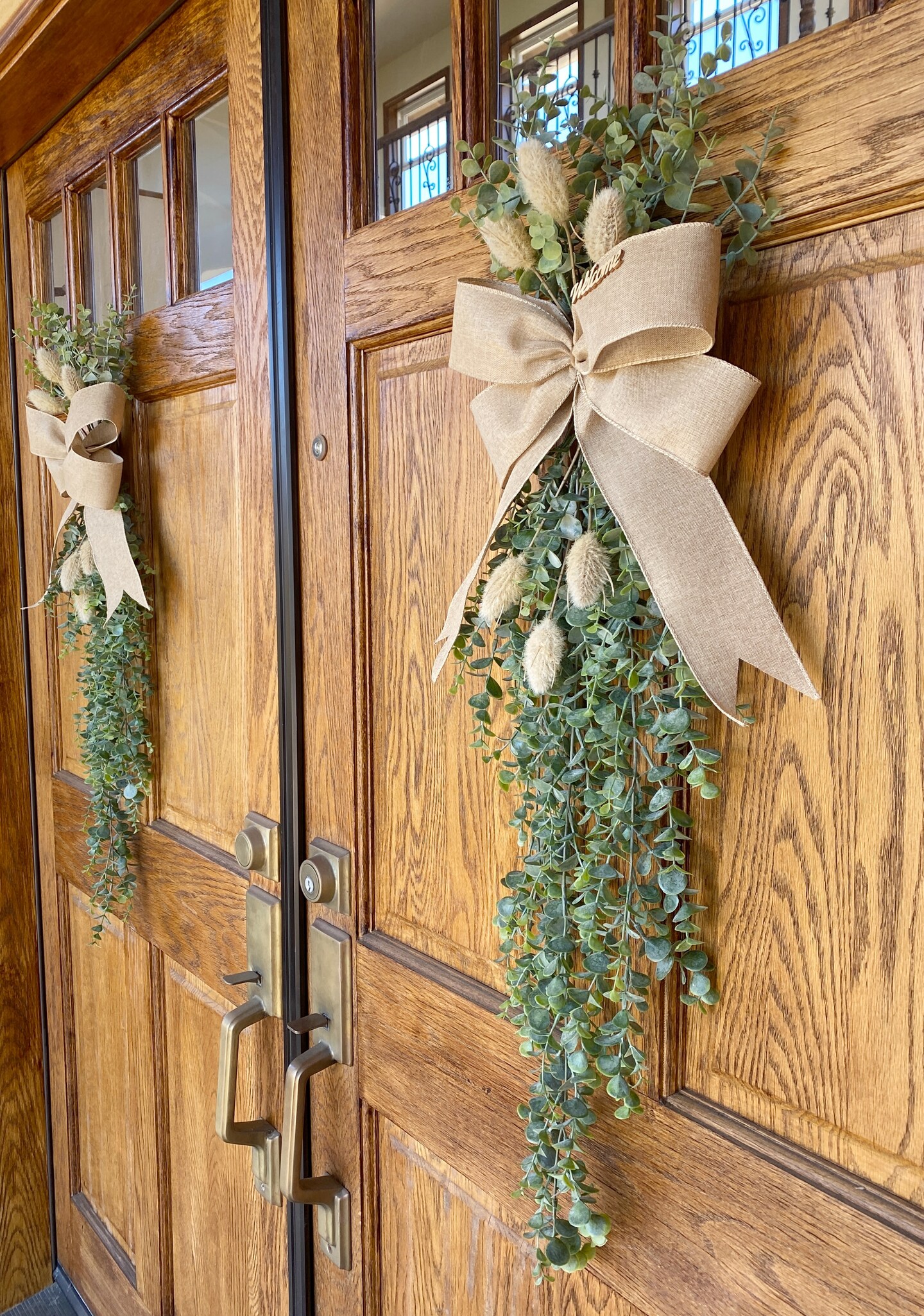 Eucalyptus Door Swag with Bunny Tails - FAUX Front Door or Wall