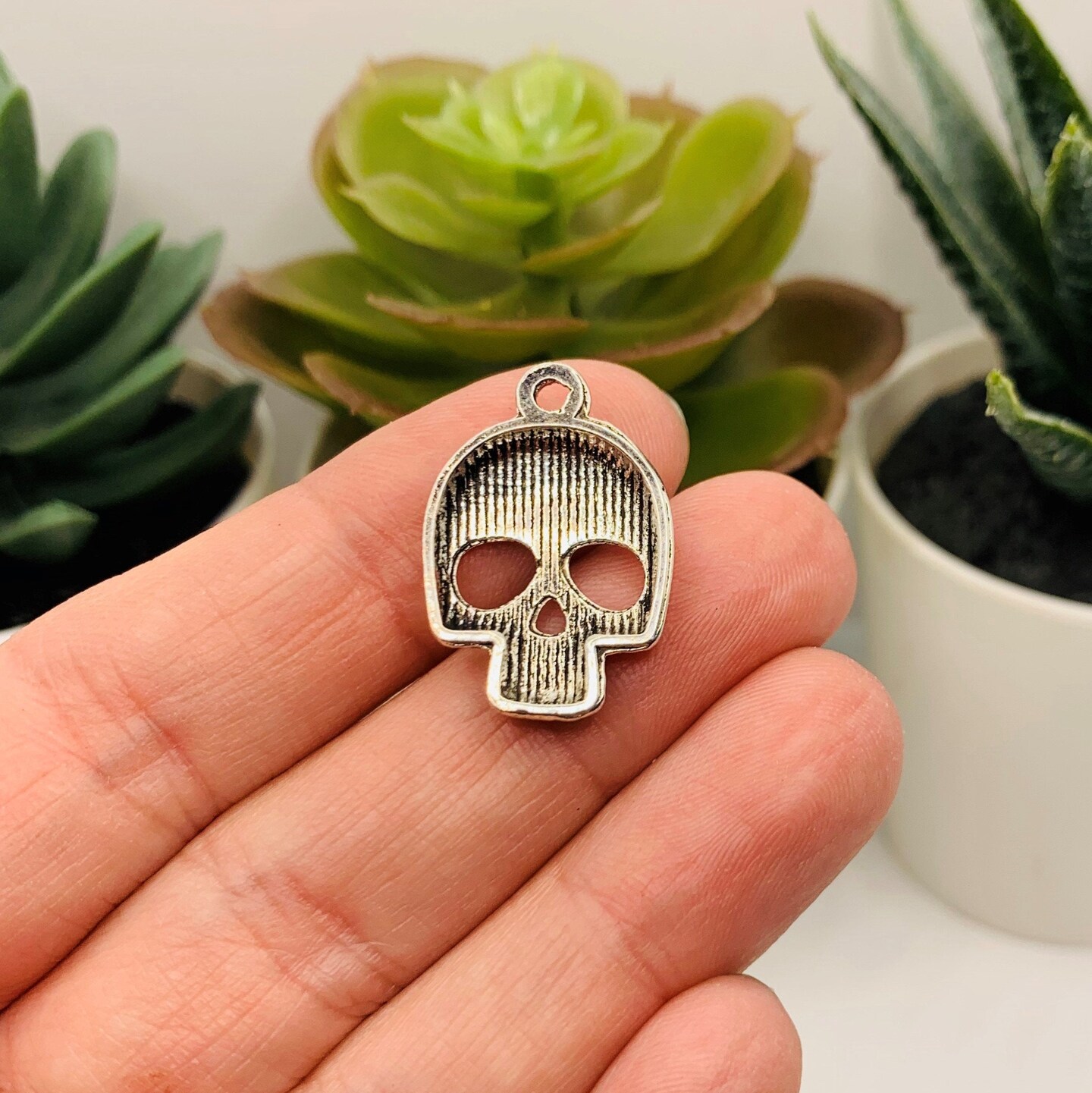 4, 20 or 50 Pieces: Silver Flowered Sugar Skull Dia De Los Muertos Charms