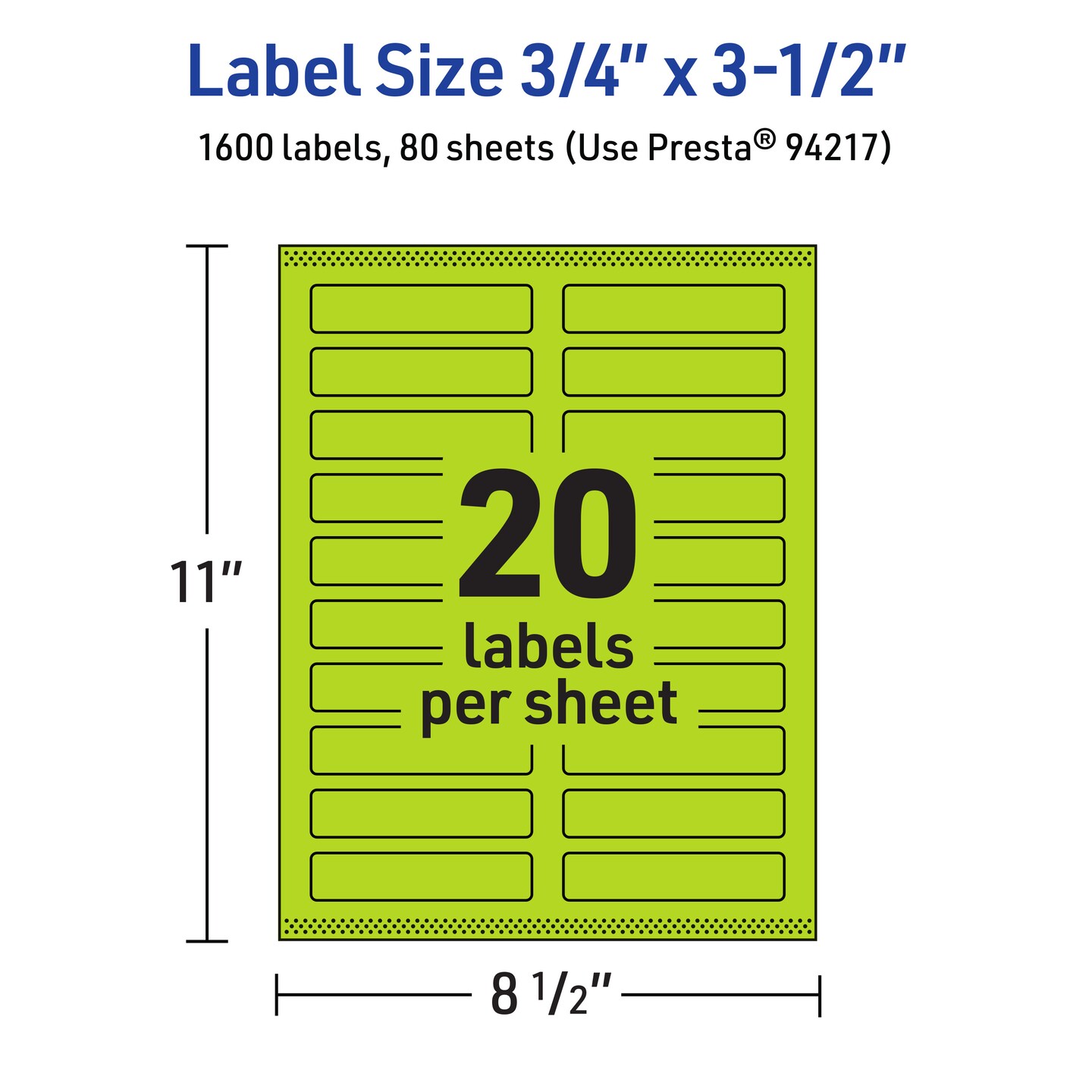Avery Bright Green Paper Labels, 0.75&#x22; x 3.5&#x22; Rectangle