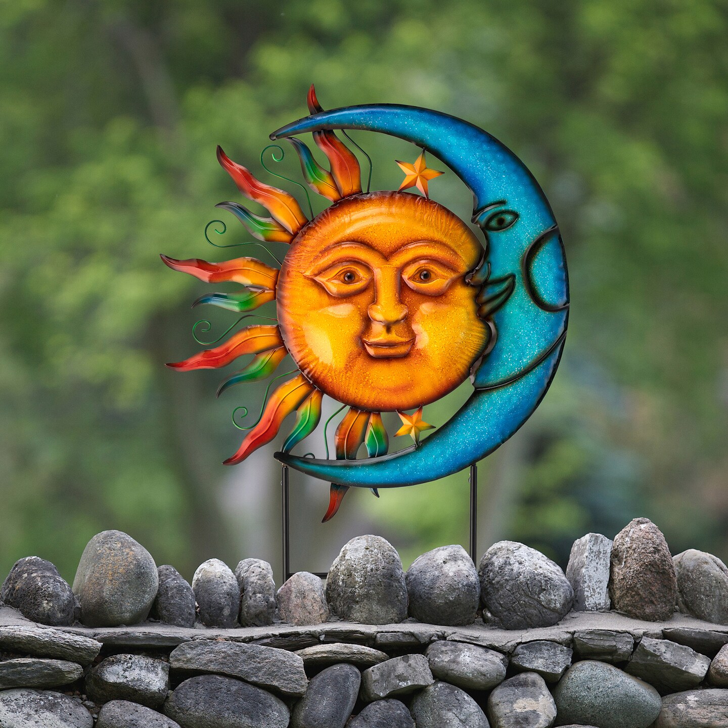 36.25&#x27;&#x27;H Metal Sun and Moon Yardstake or Wall D&#xE9;cor