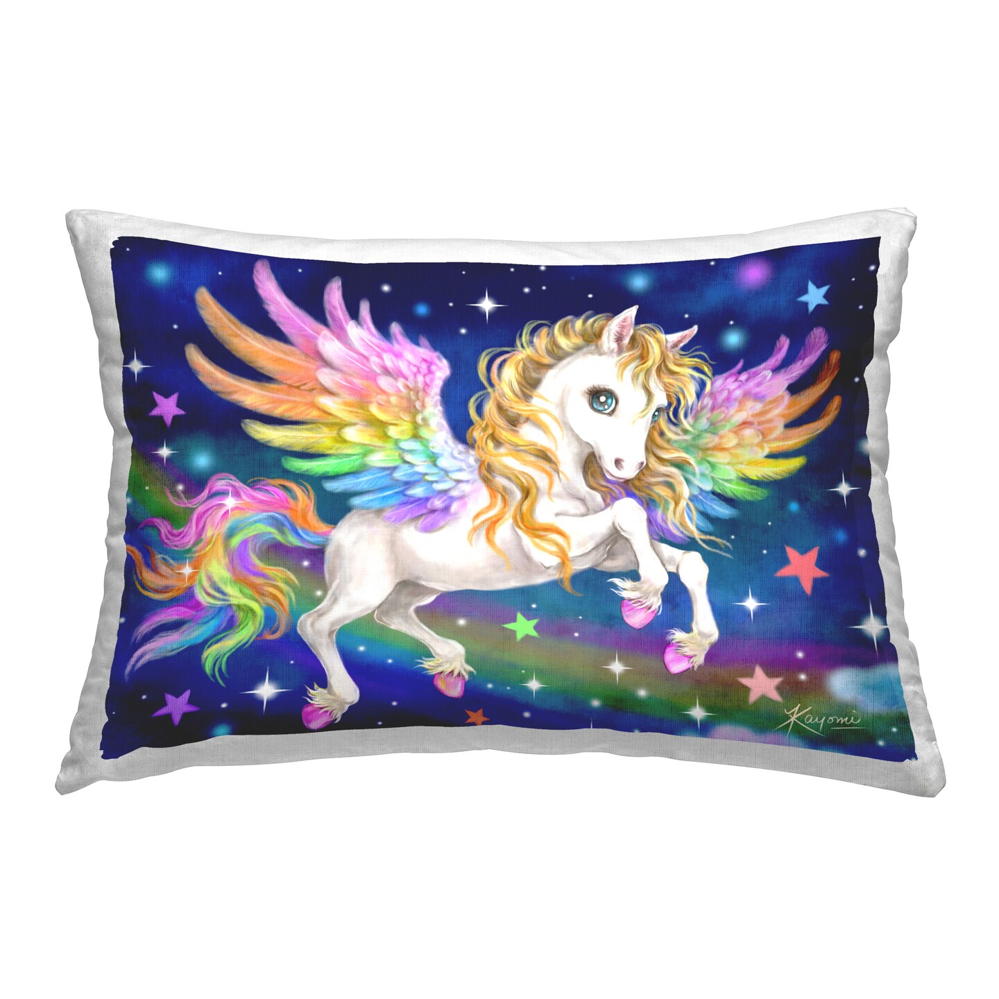 Pegasus in Outer Space Design by Kayomi Harai Throw Pillow 