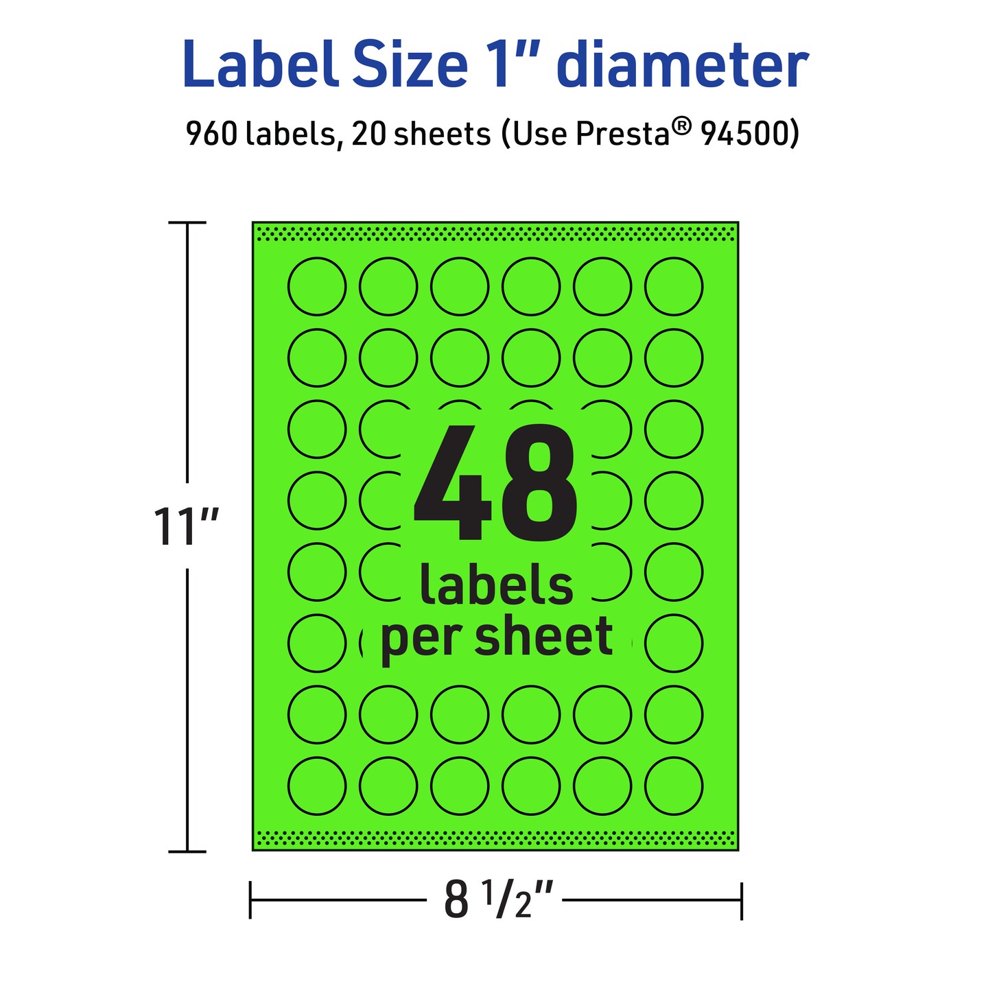 Avery Neon Green Paper Labels, 1&#x22; Diameter Round