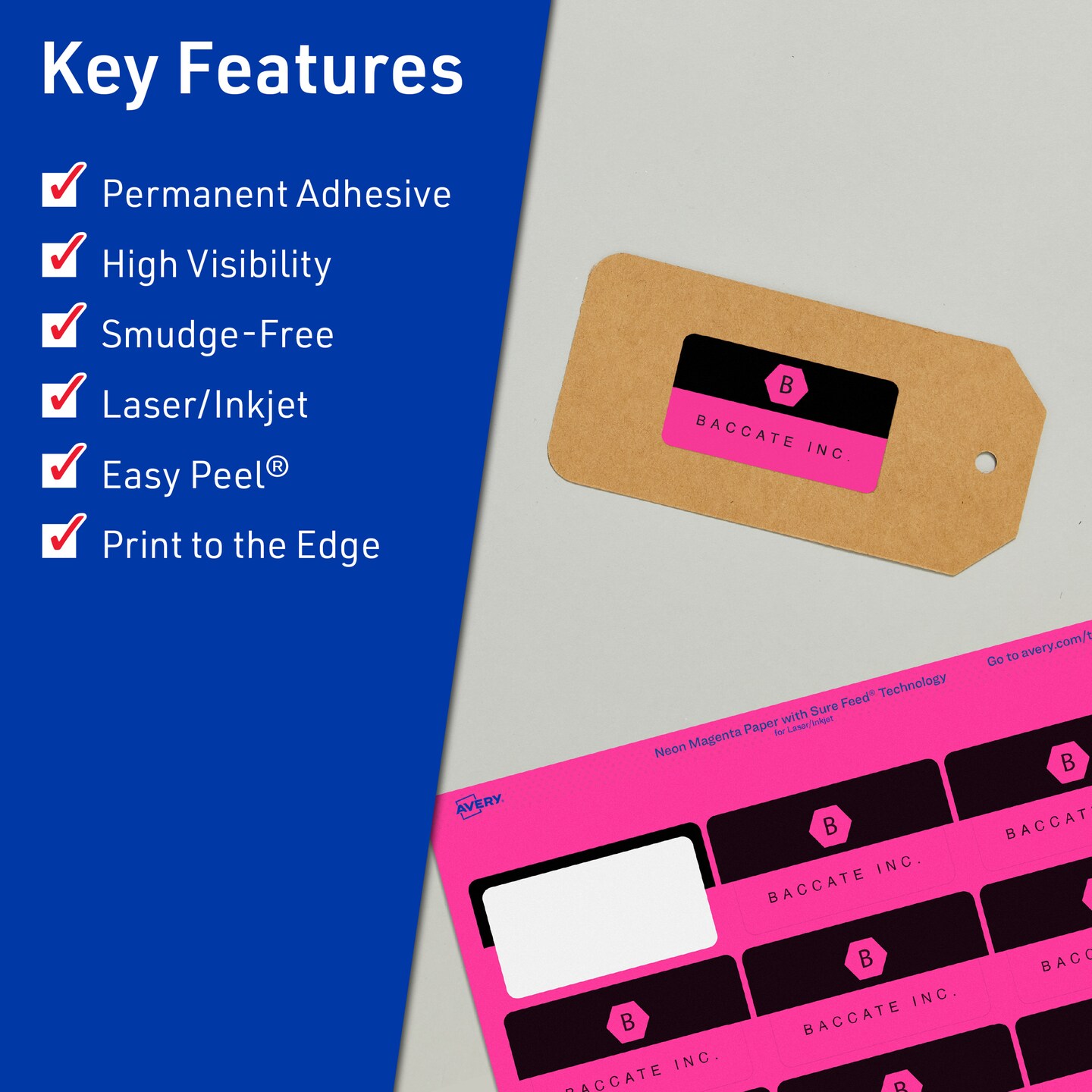 Avery Neon Magenta Paper Labels, 1&#x22; x 3&#x22; Rectangle