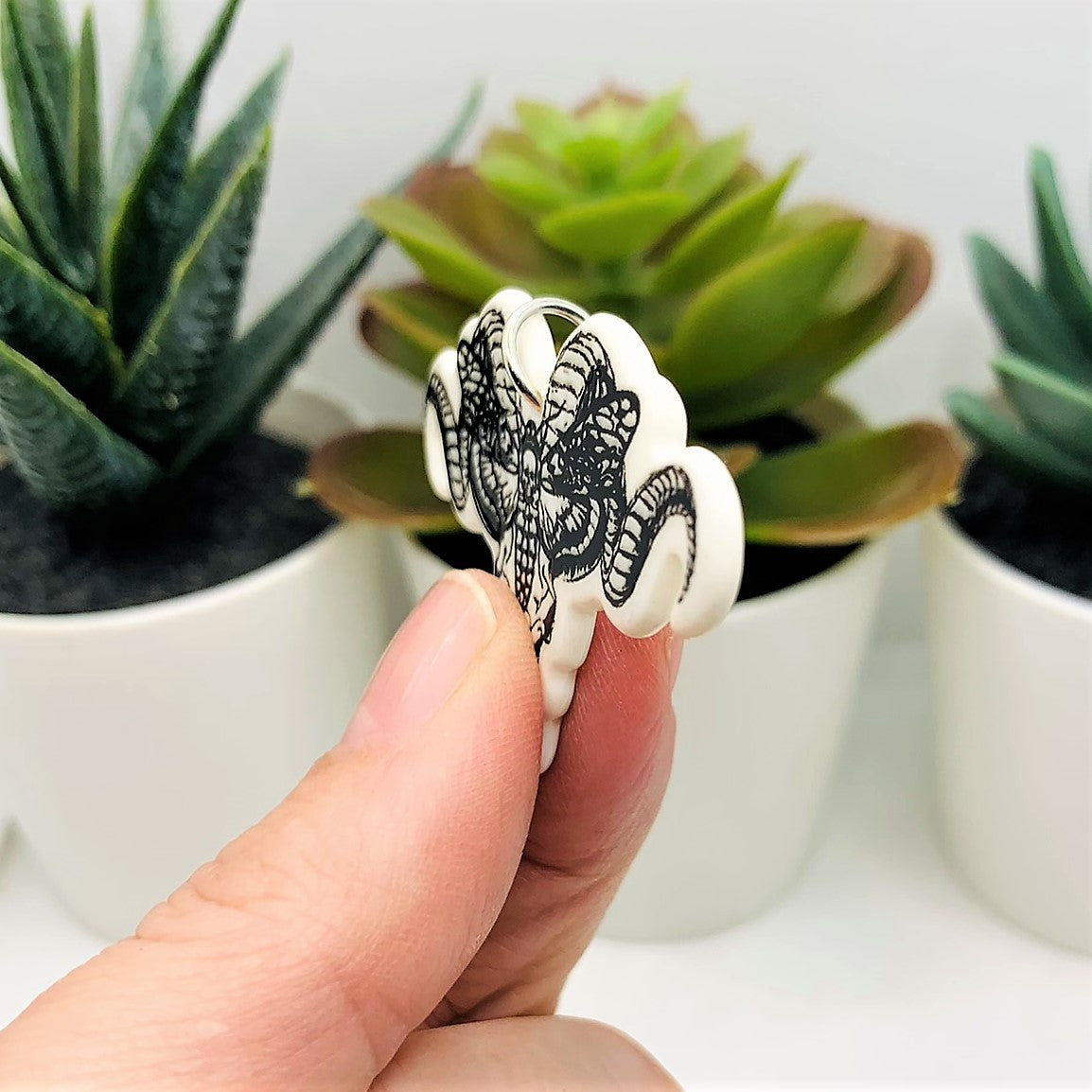 1, 4 or 20 Pieces: White and Black Ram Skull with Death&#x27;s Head Moth Charms - Double Sided