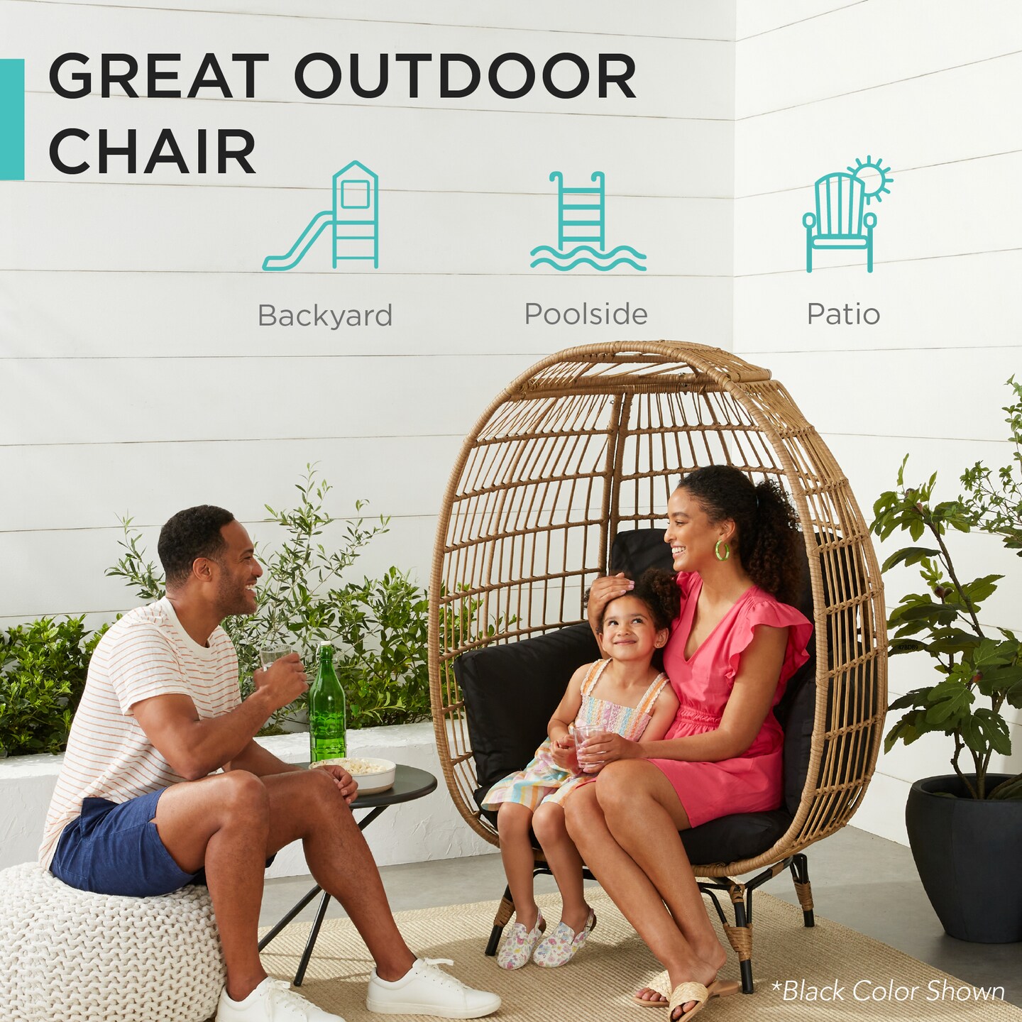 Best Choice Products Wicker Egg Chair Oversized Indoor Outdoor Patio Lounger w/ Steel Frame, 440lb Capacity