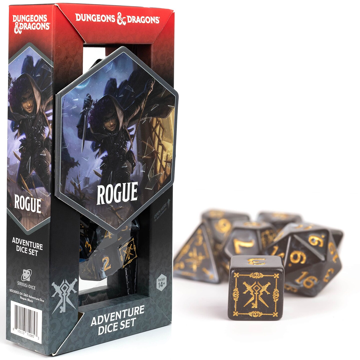 Dungeons &#x26; Dragons: D&#x26;D Adventure Dice: Rogue - Black - 15pc RPG Die Set, Class Symbols, Roleplaying Game Accessory, Sirius Dice, Officially Licensed