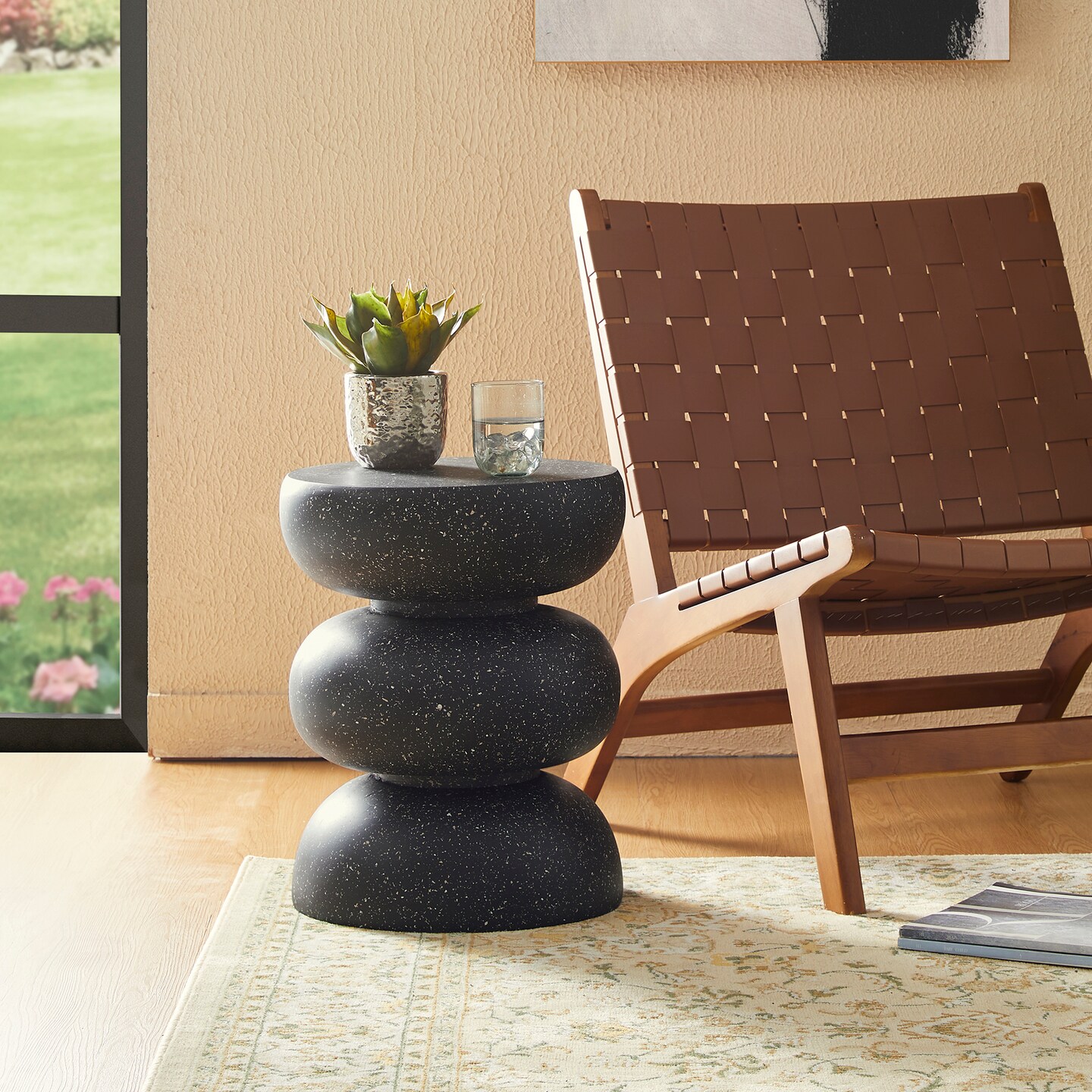 Set of 2 18"H Multi-functional MGO Faux Terrazzo Garden Stool or Planter Stand or Accent Table