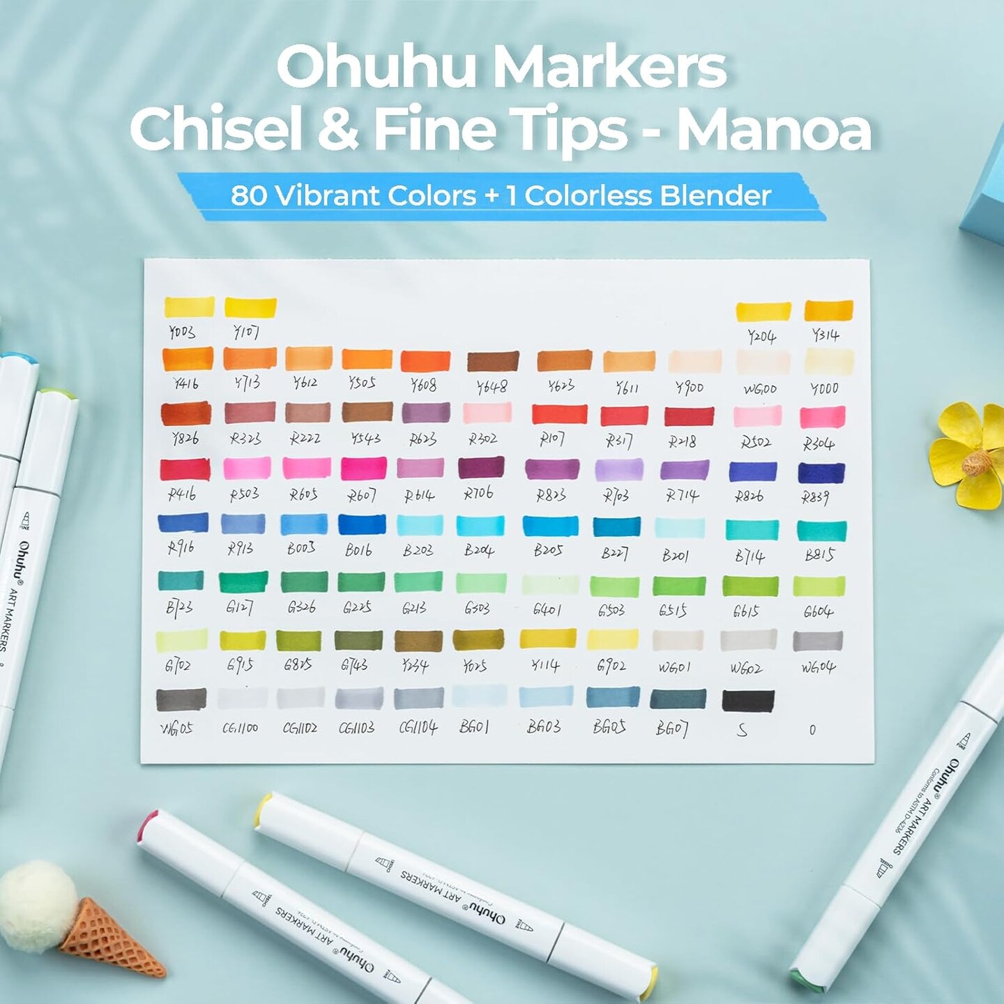 Ohuhu Markers for Starters, 80-color Chisel &#x26; Fine Dual Tips Alcohol Markers Coloring Illustration Sketching Alcohol Art Marker Set for Adult Beginner, Great Value Pack for Students&#x27; Art Class -Manoa