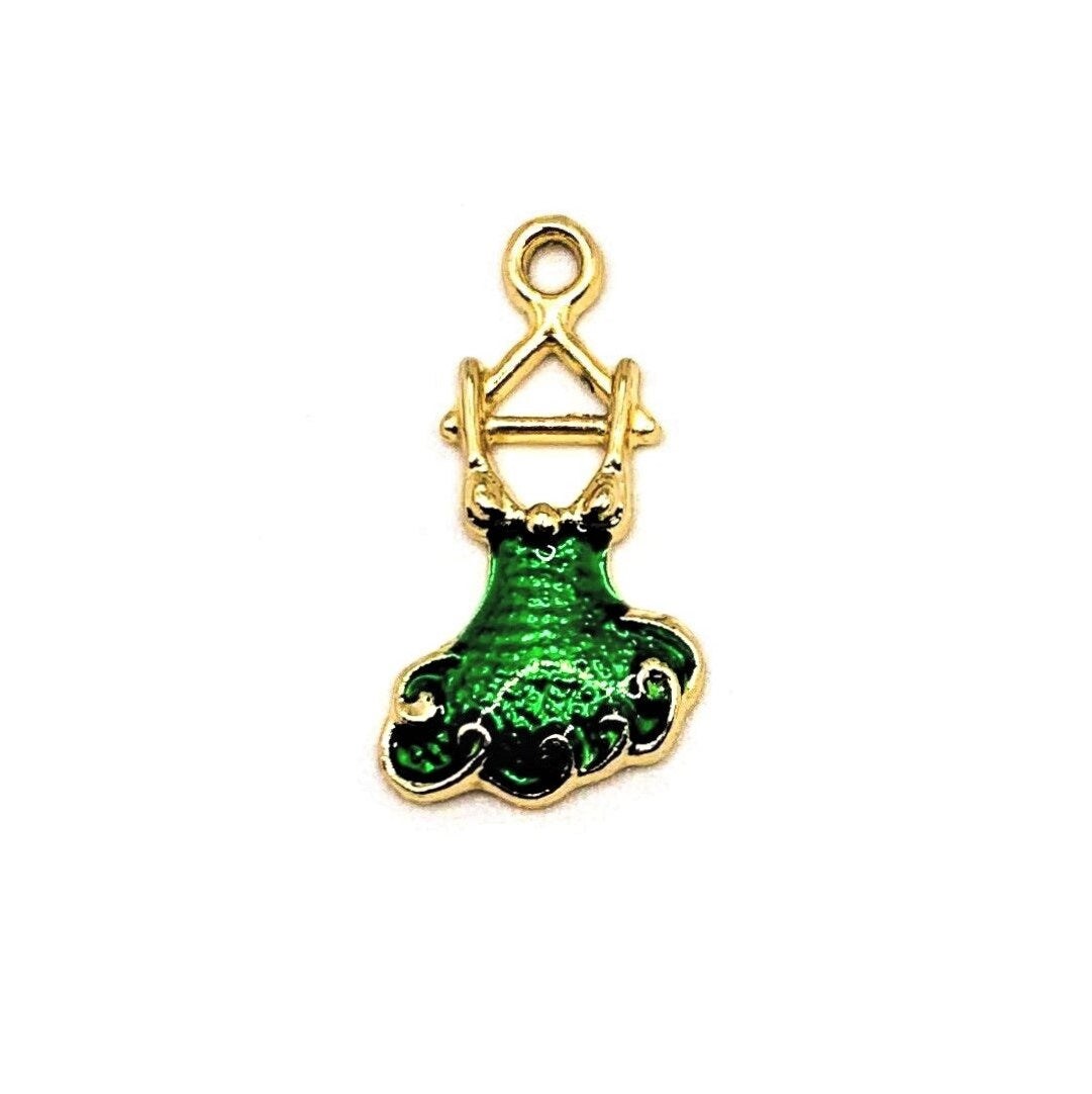 4, 20 or 50 Pieces: Green and Gold Flamenco Dress Charms