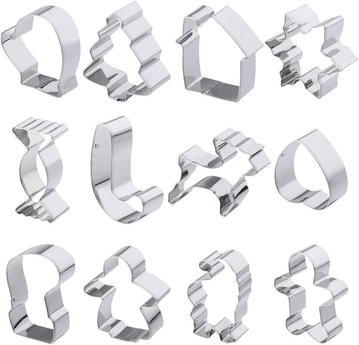 12-Piece Christmas Cookie Cutter Set - Gingerbread, Tree &#x26; More