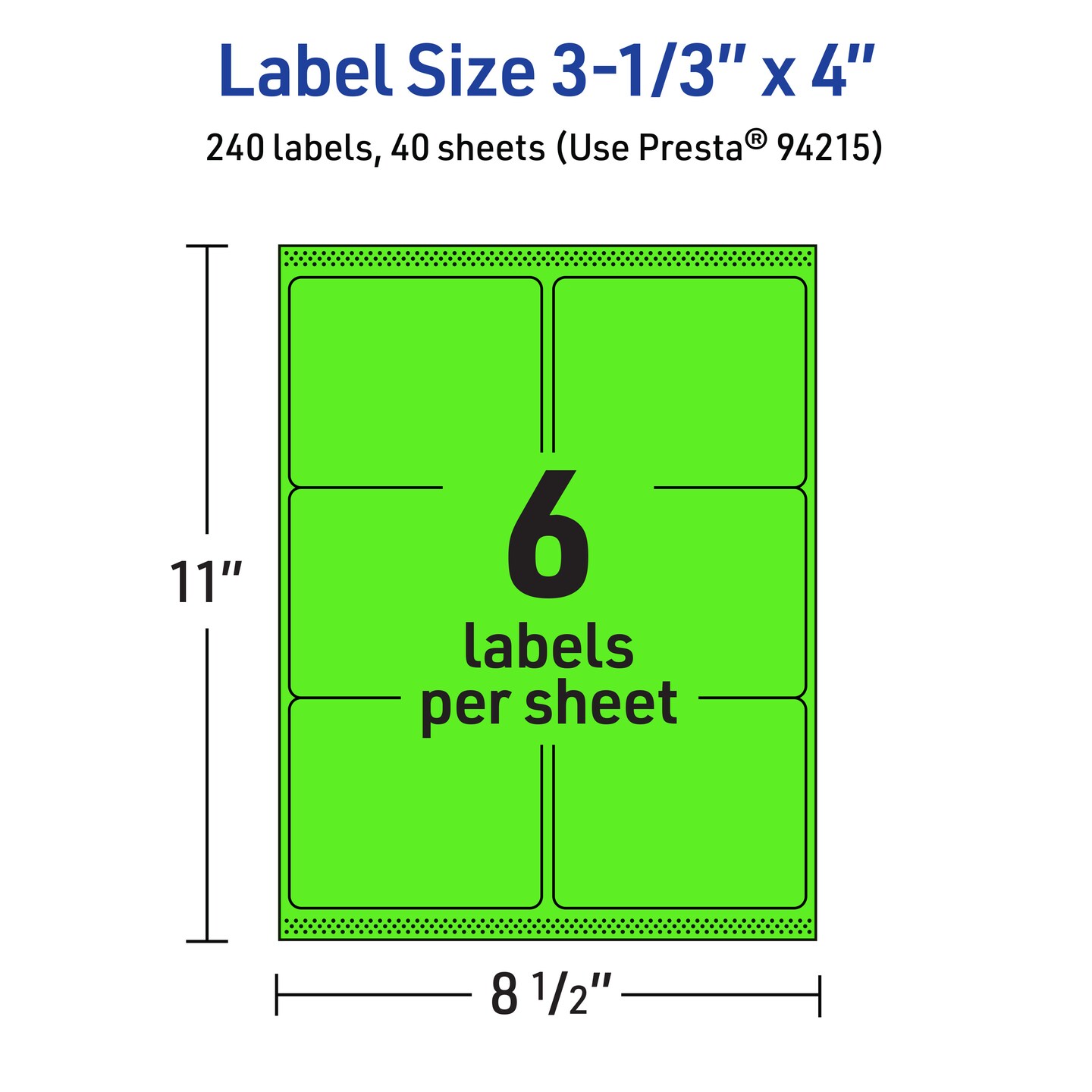 Avery Neon Green Paper Labels, 3-1/3&#x22; x 4&#x22; Rectangle