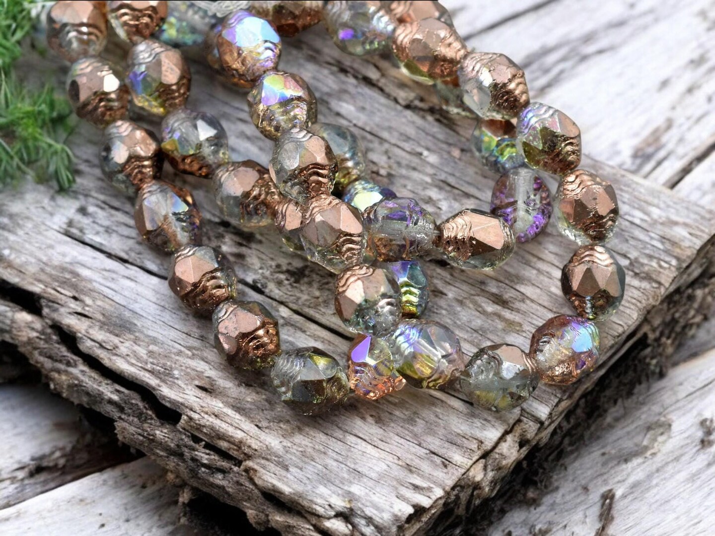 *15* 6x8mm Copper Rainbow Washed Crystal Oval Cathedral Beads