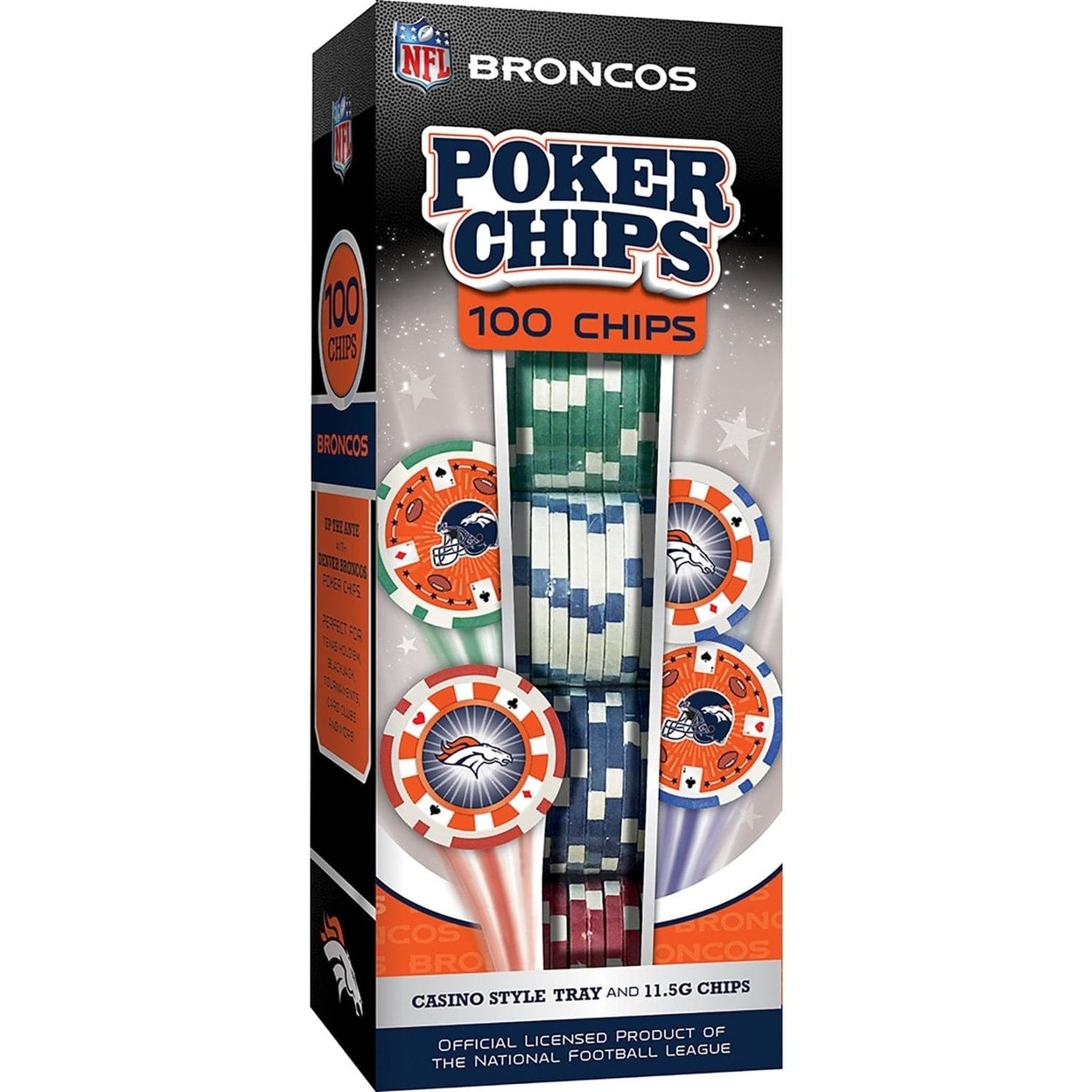 Denver Broncos 100 Piece Casino Poker Chip Set Officially Licensed Nfl