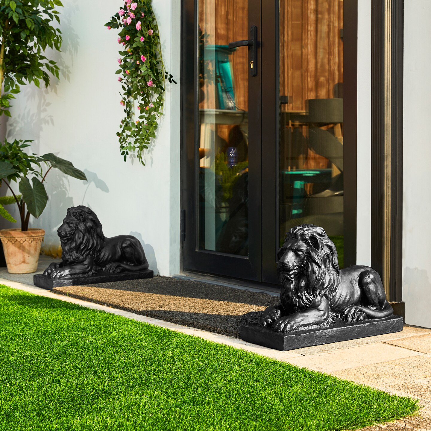 Set of 2 21.75&#x22;L MGO Lying Guardian Lion Statue