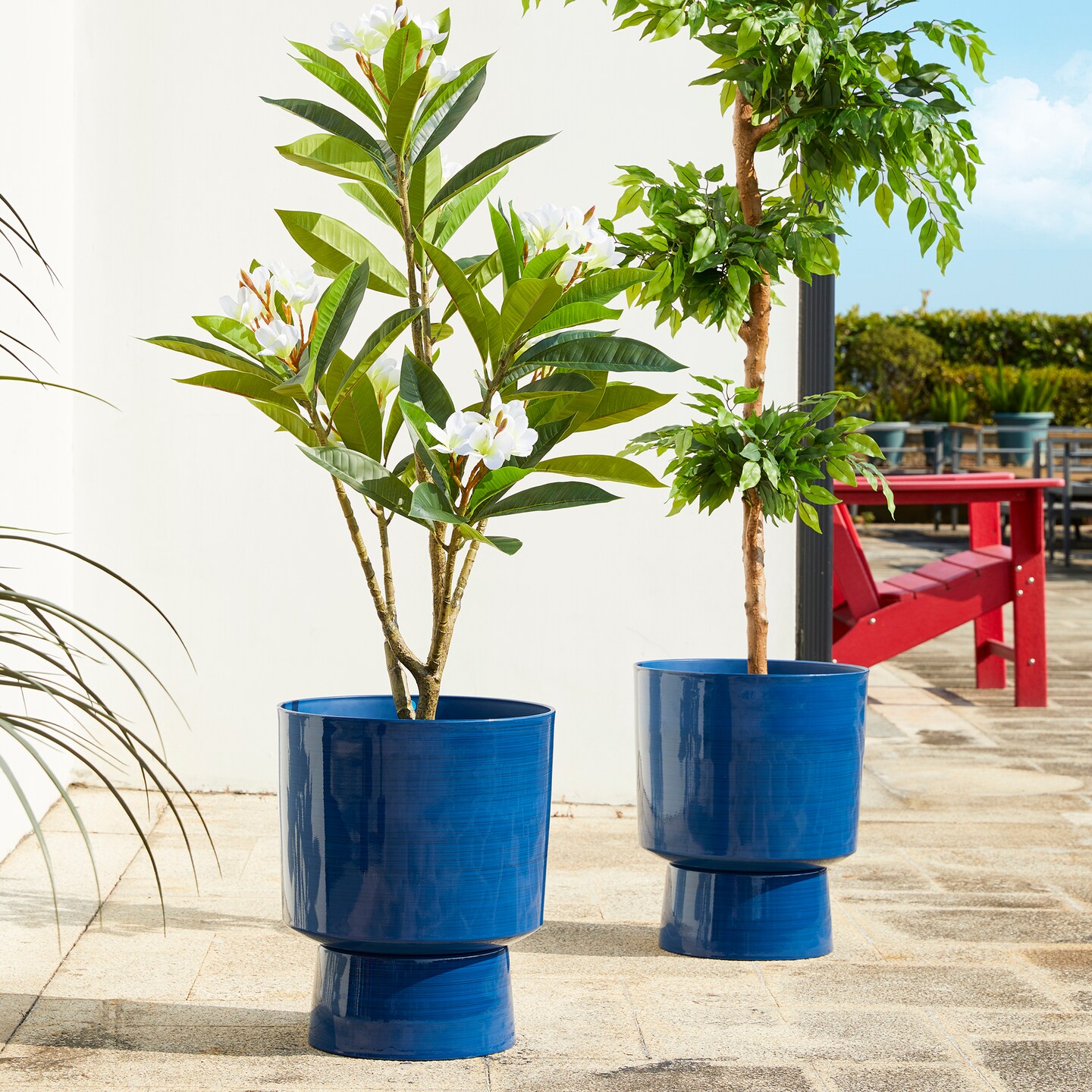 16.75&#x22;H Set of 2 Cobalt Blue Faux Ceramic Urn Plastic Planter