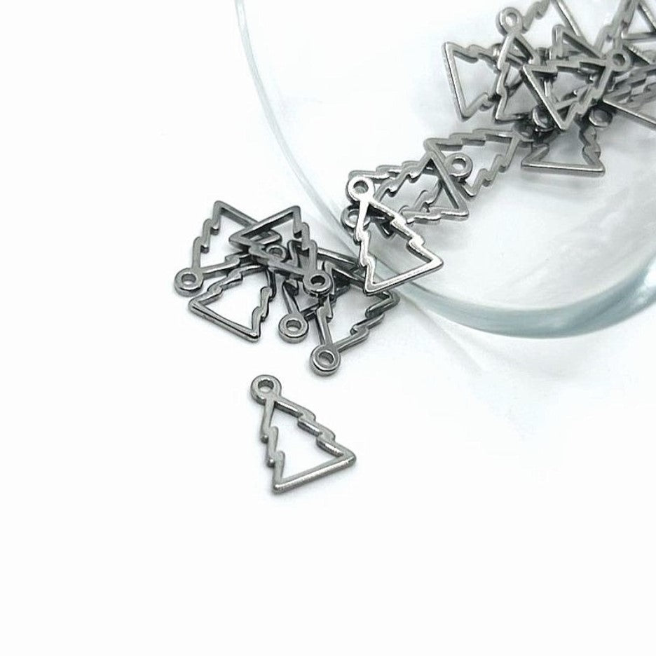 1, 4, 20 or 50 Pieces: Small Stainless Steel Christmas Tree Charms