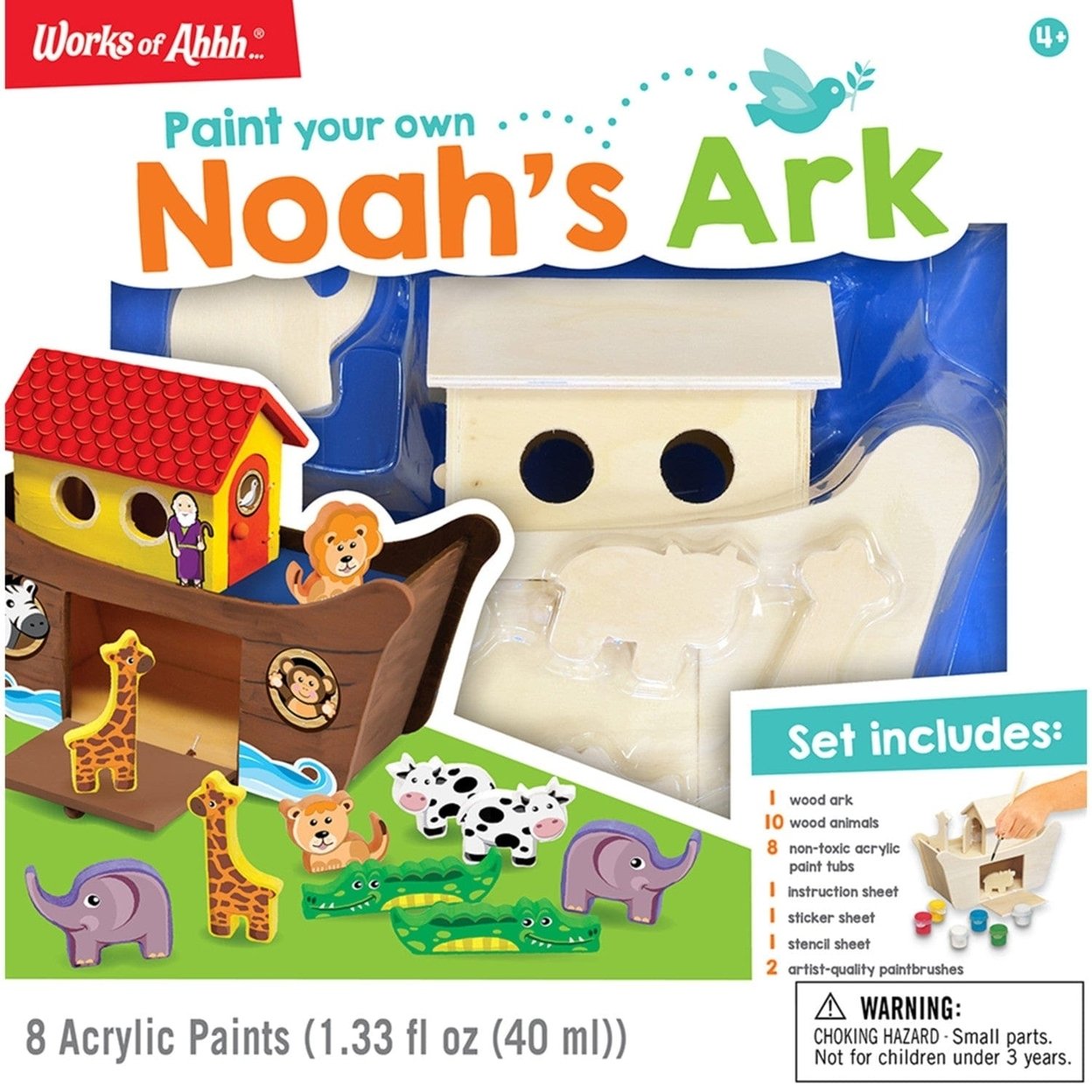 Noahs Ark Wood Craft Paint Kit Real Wood Art Set With Non-Toxic Paints And Brushes