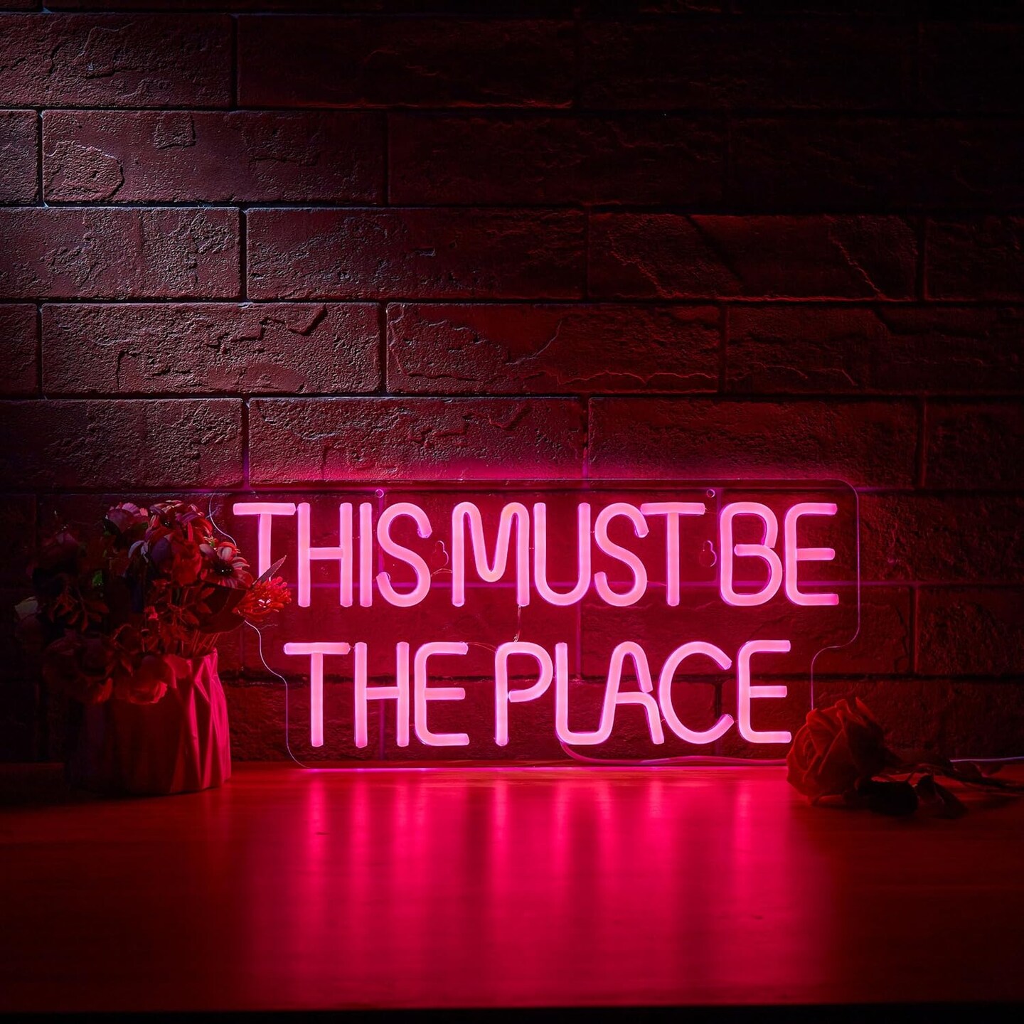 This Must Be The Place Neon Sign for Wall D&#xE9;cor Dimmable LED Neon Light USB Powered Neon Art Signs(Pink)