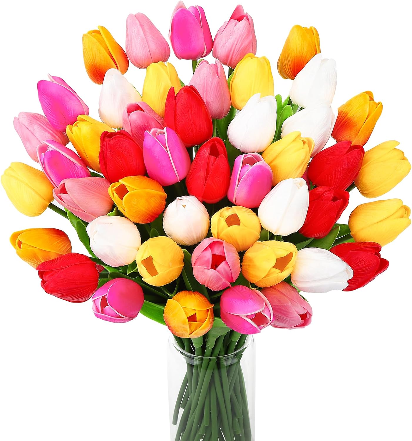 48 Pcs Artificial Tulips – Real Touch Faux Flowers in Mixed Colors for Easter, Spring, Weddings & Home Decor