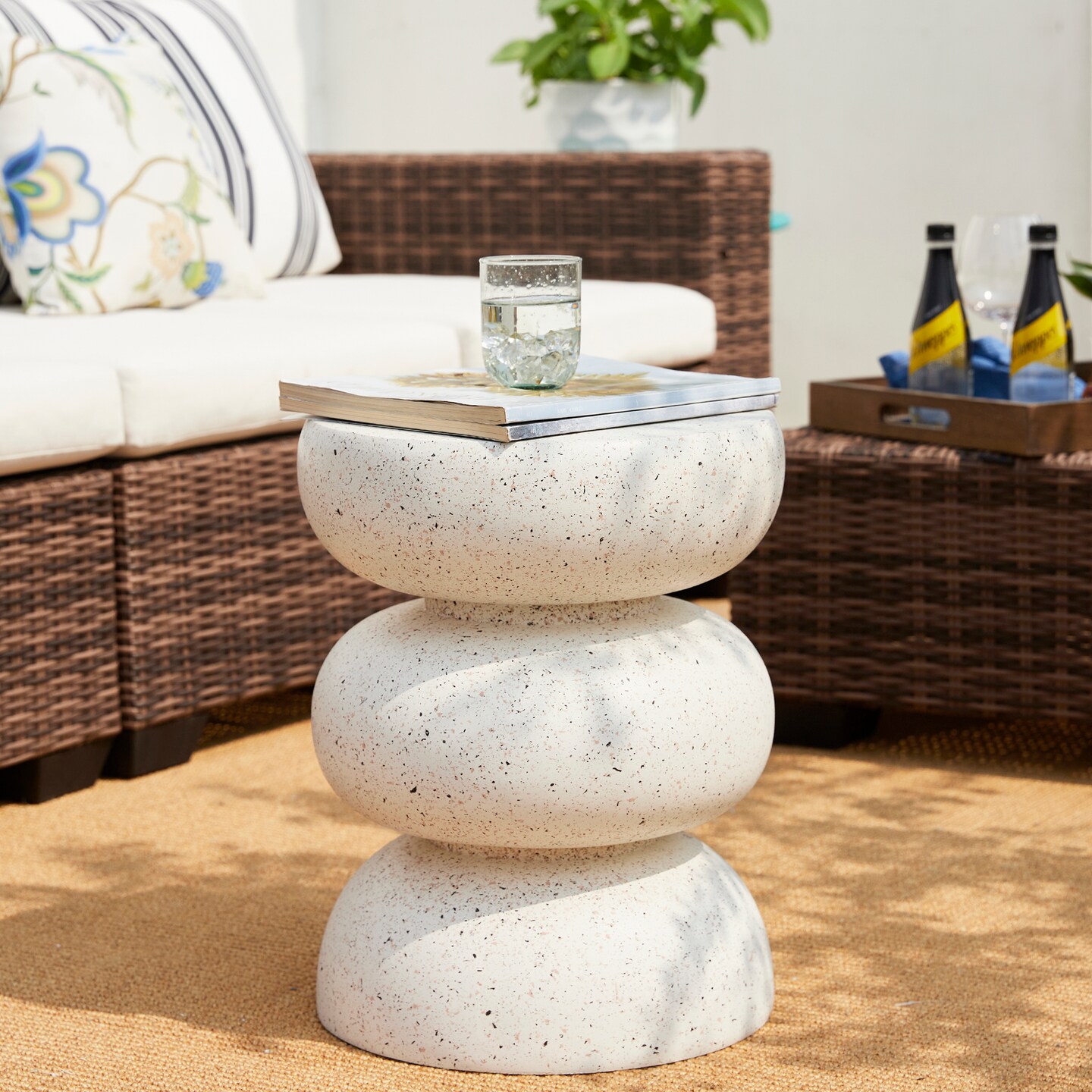 Set of 2 18"H Multi-functional MGO Faux Terrazzo Garden Stool or Planter Stand or Accent Table