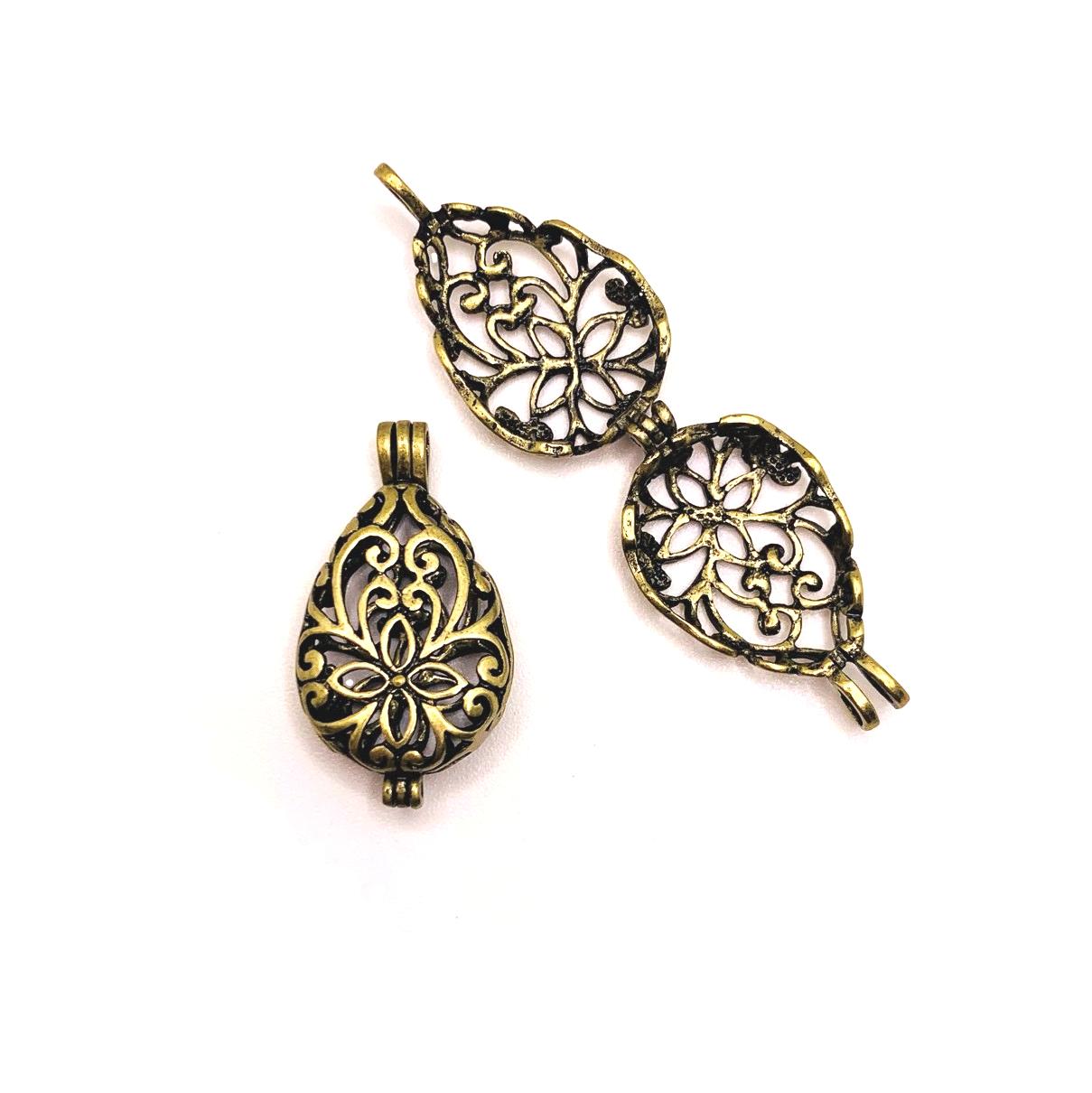 4 or 20 Pieces: Bronze Filigree Teardrop Diffuser Lockets