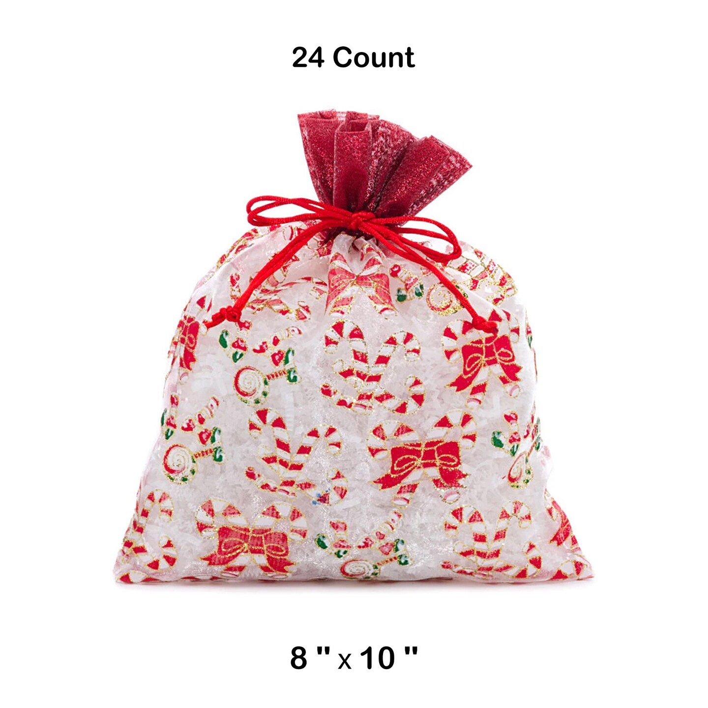 Candy Canes Christmas Bag with Red Ribbon 8&#x201D; x 10&#x201D;