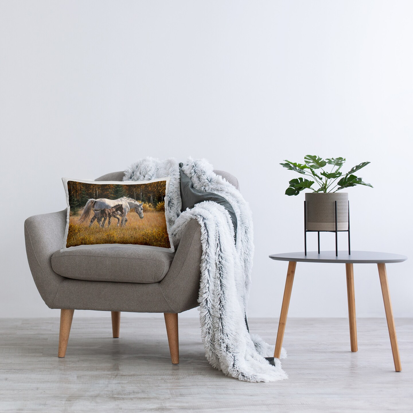 Horses Trotting Countryside Design by &#xA9; Kim Penner Throw Pillow 