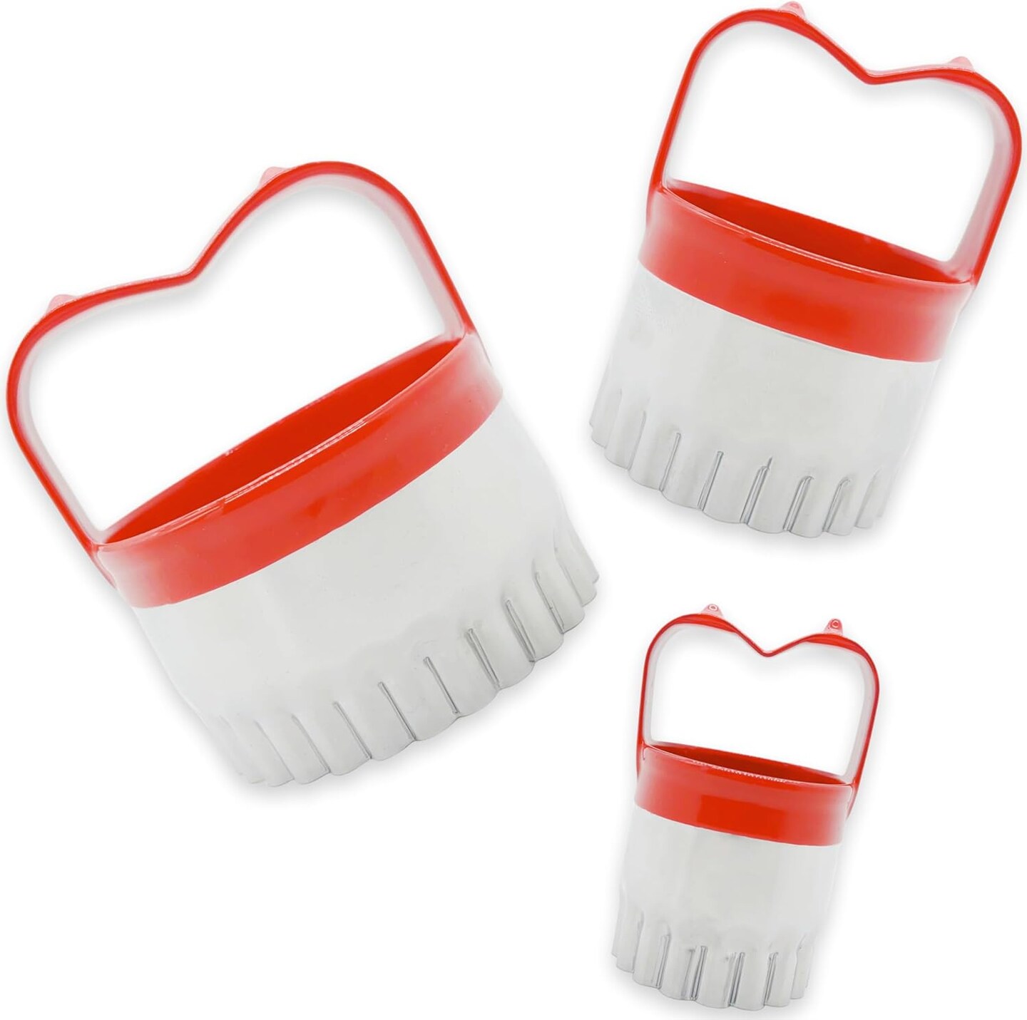 3 Pcs Biscuit Cutter Set Fluted Round Cookie Cutters Handle Red Top Rubber