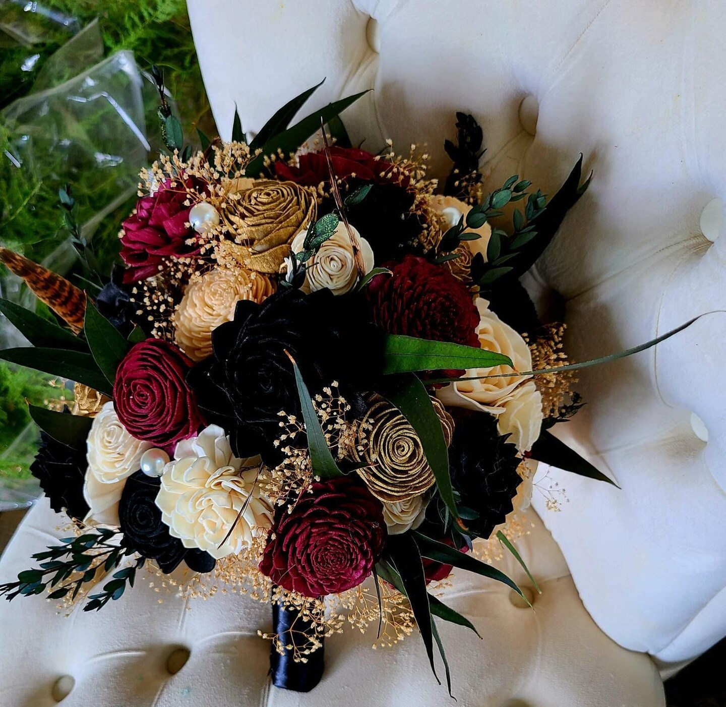 Wine, Black, and Champagne Gold Wood Flower Bouquet with  display picture 3