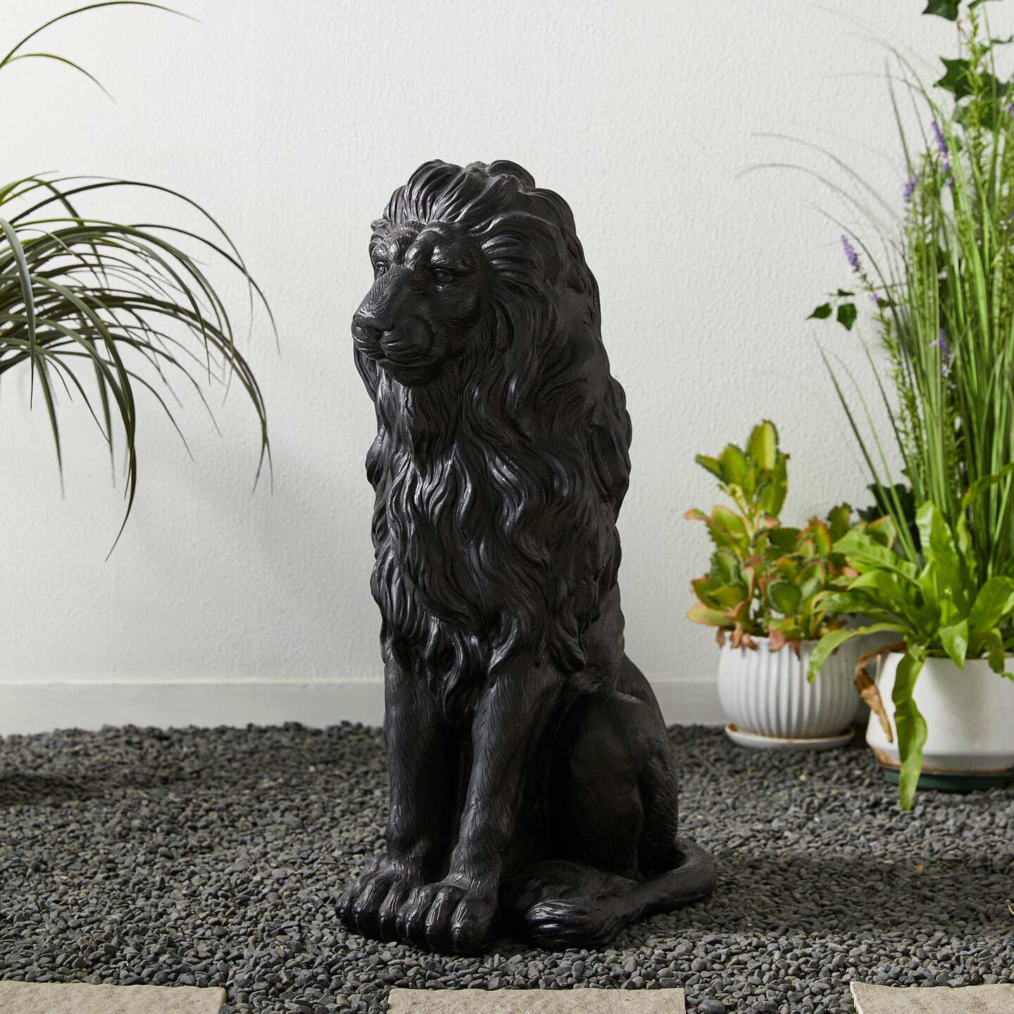 Set of 2 27.75"H Oversized MGO Guardian Sitting Lion Garden Statue