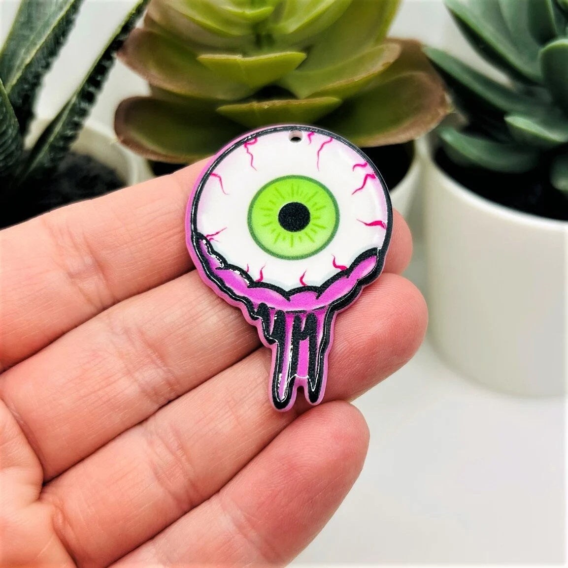 1, 4 or 20 Pieces: Acrylic Zombie Eyeball Halloween Charm - Double Sided