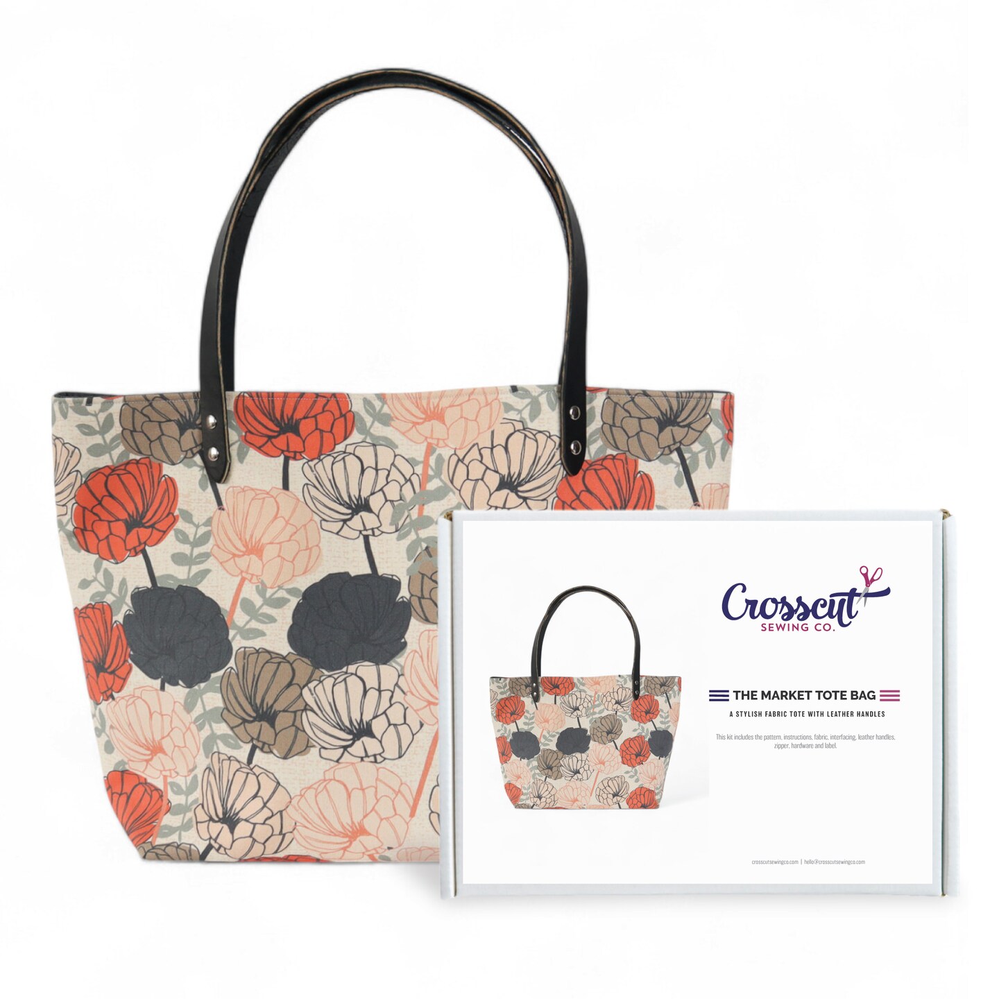 Crosscut Sewing Co.® Market Tote Bag Sewing Project Kit for Beginners with Fabric, Instructions and Video