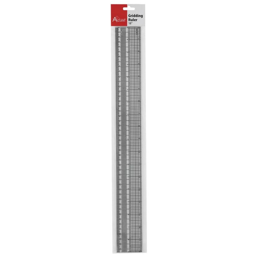 Acurit Dual Scale Grid Ruler, 18 Inch Clear 3mm Thick Ruler with Grid, Imperial and Metric Marks, Graph Ruler for Drafting, Drawing, Quilting, Sewing, Layout, Bullet Journaling and Technical Design