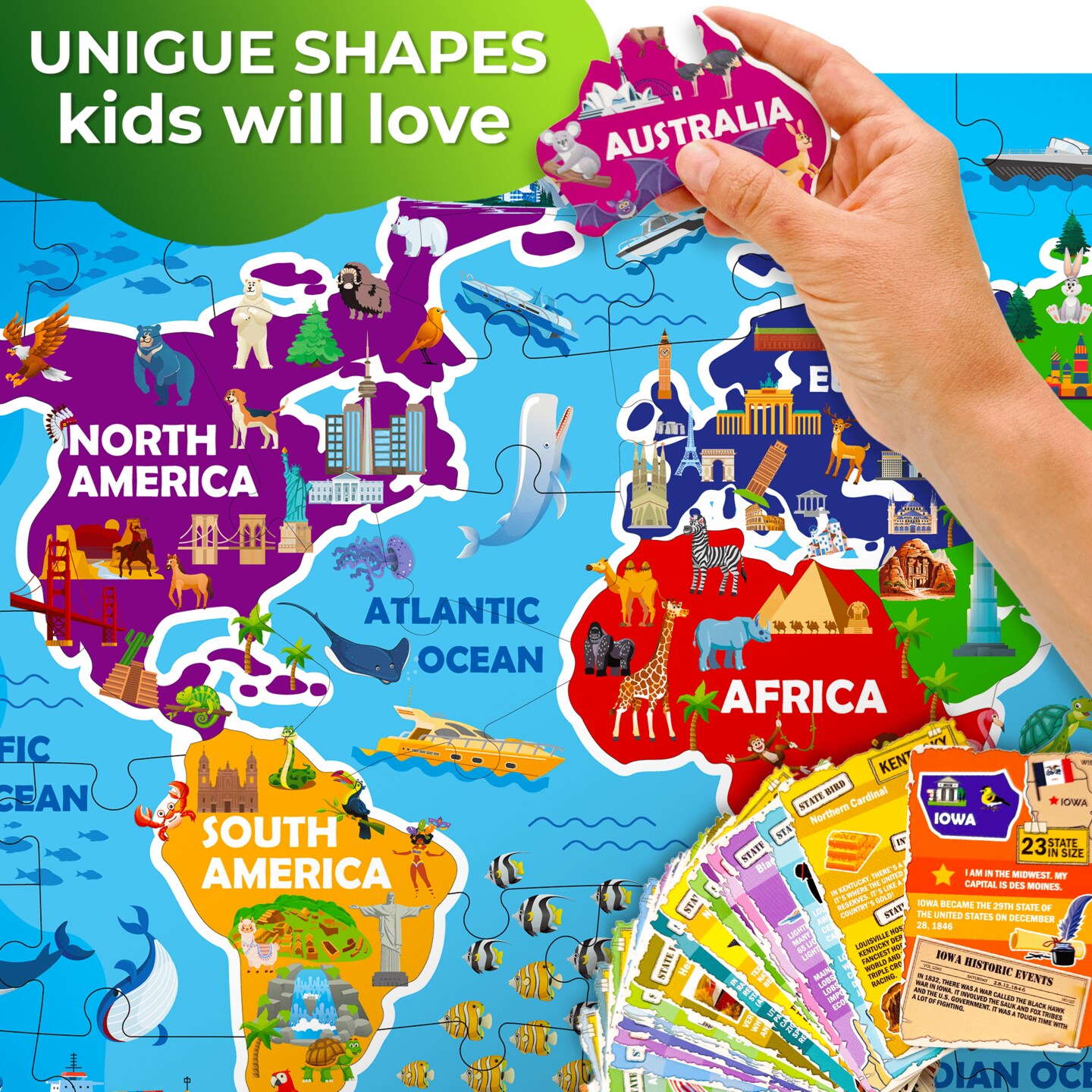 70 Piece Jigsaw Puzzles 50 Cards For Kids | World